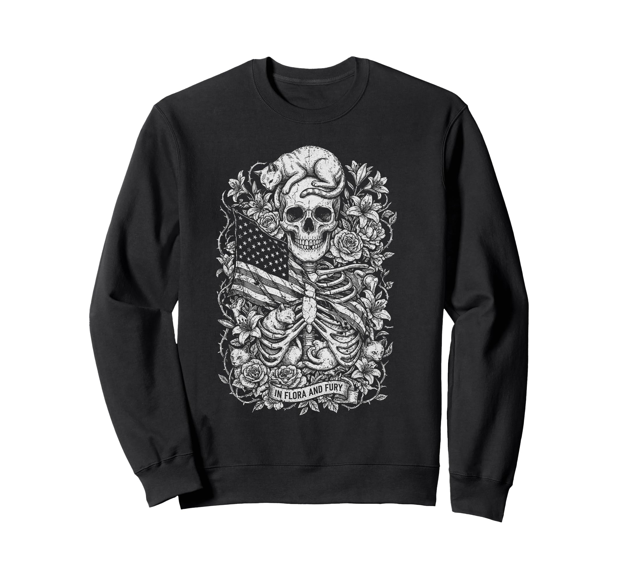 Skull Cat Skeleton Kitty Kitten Sweatshirt - Aesthetic Graphic Men Women - T-Shirt, Sweatshirt, Hoodie