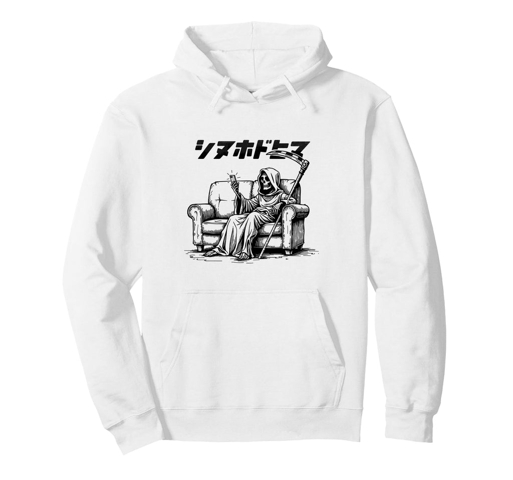 Bored Reaper Japanese Vaporwave Hoodie - Fun Novelty Design for Adults - T-Shirt, Sweatshirt, Hoodie