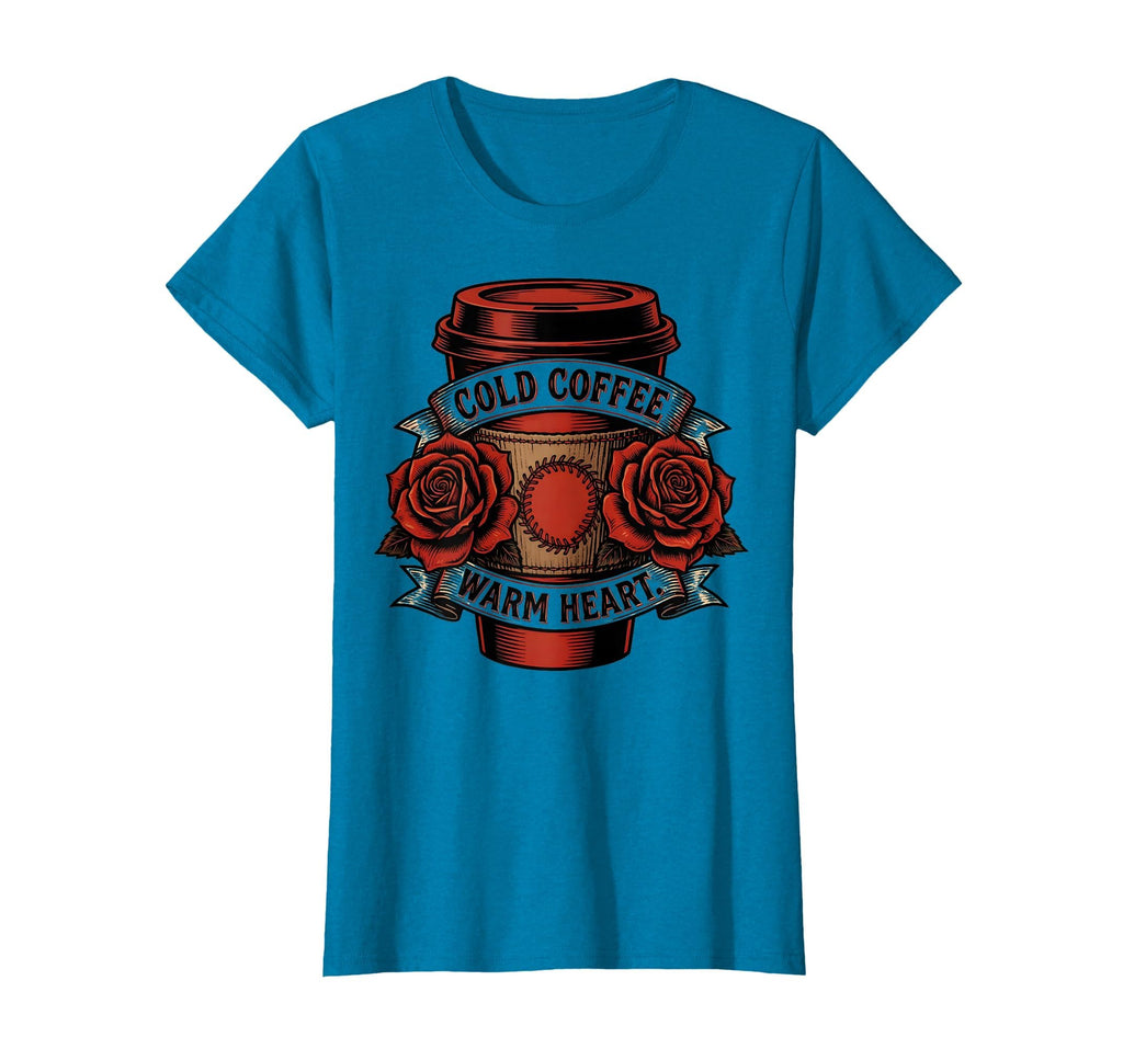 Cold Coffee Warm Heart Baseball Mom T-Shirt - Custom Art Print Unisex - T-Shirt, Sweatshirt, Hoodie
