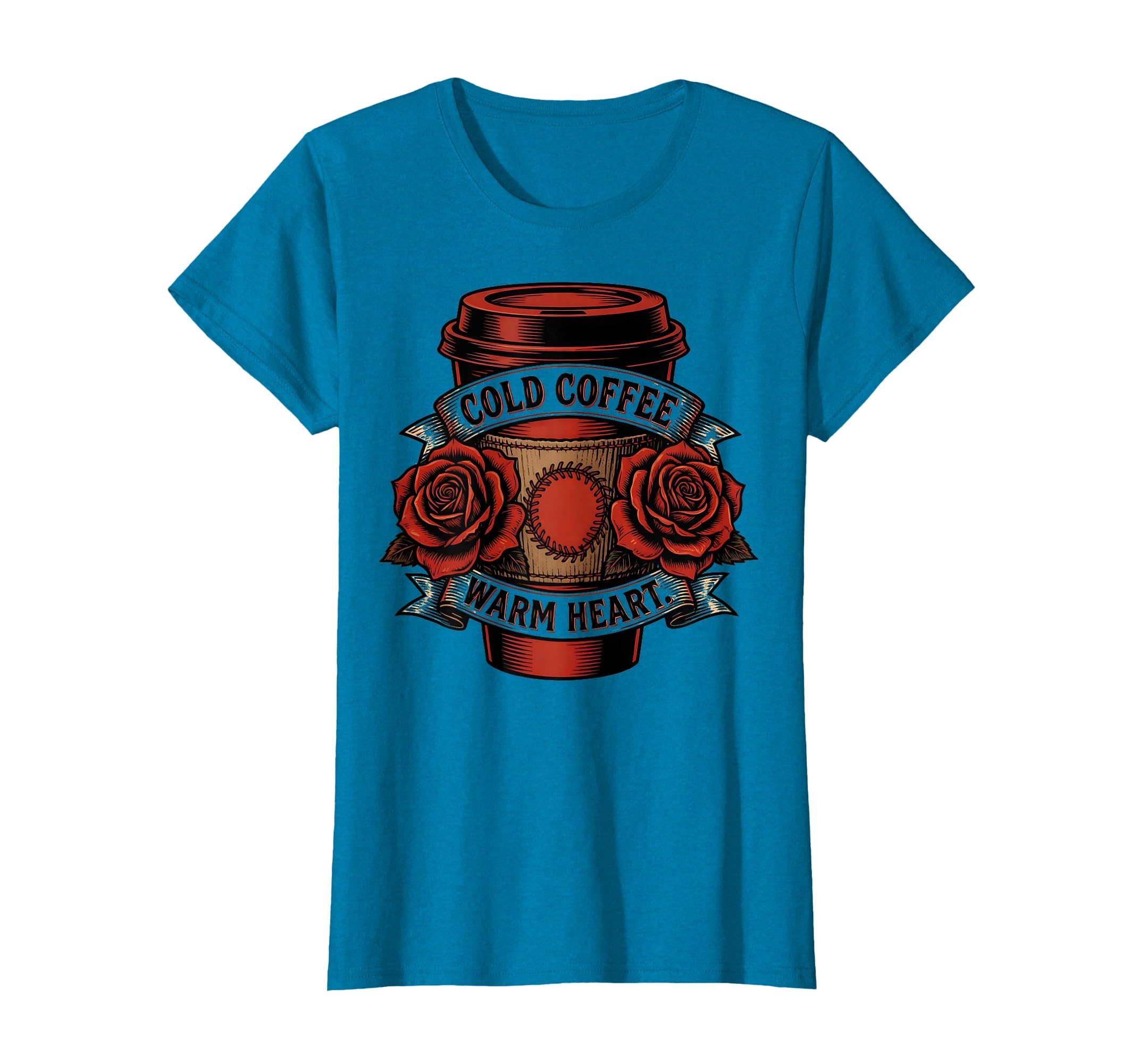 Cold Coffee Warm Heart Baseball Mom T-Shirt - Custom Art Print Unisex - T-Shirt, Sweatshirt, Hoodie