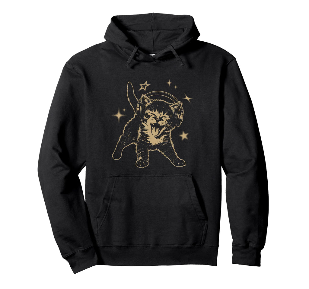 Cat Headphones Stars Grunge 90S Y2K Hoodie - Fun Novelty Design Men Women - T-Shirt, Sweatshirt, Hoodie