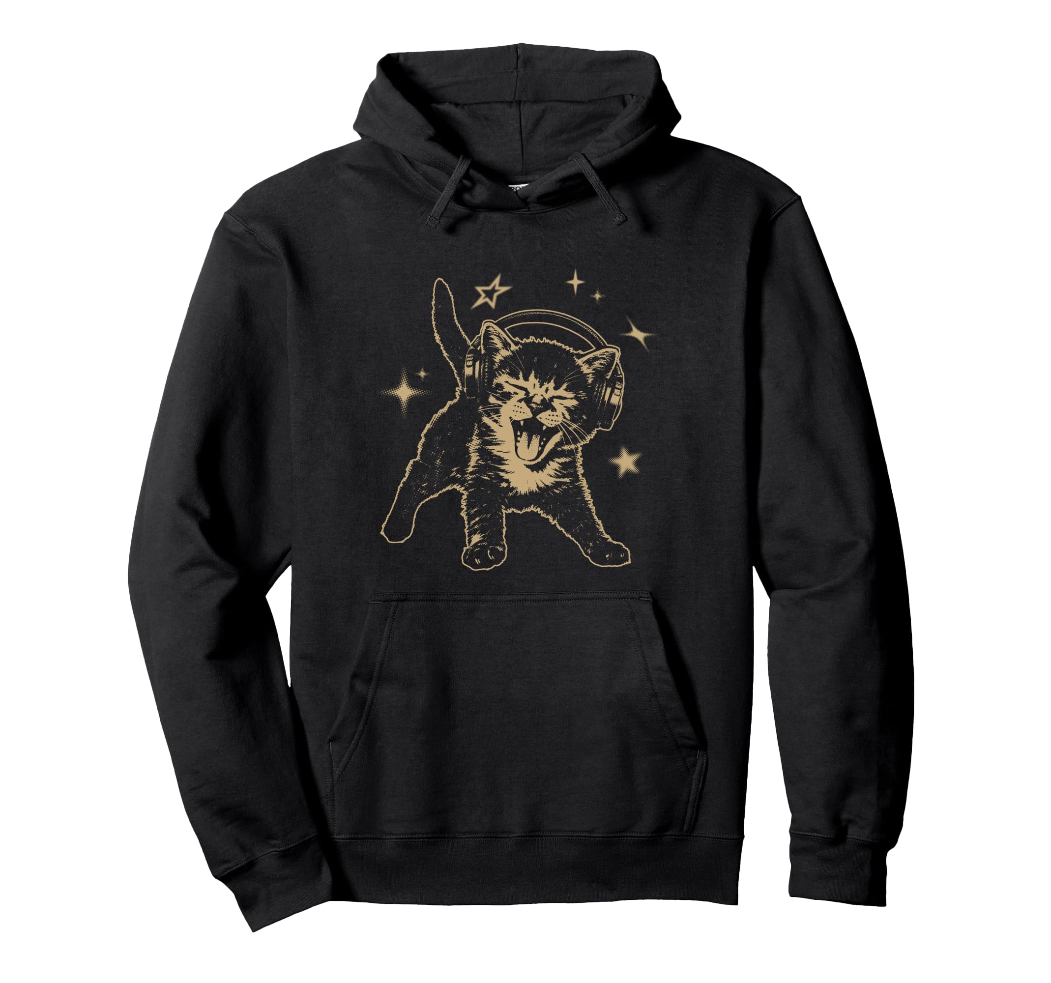 Cat Headphones Stars Grunge 90S Y2K Hoodie - Fun Novelty Design Men Women - T-Shirt, Sweatshirt, Hoodie