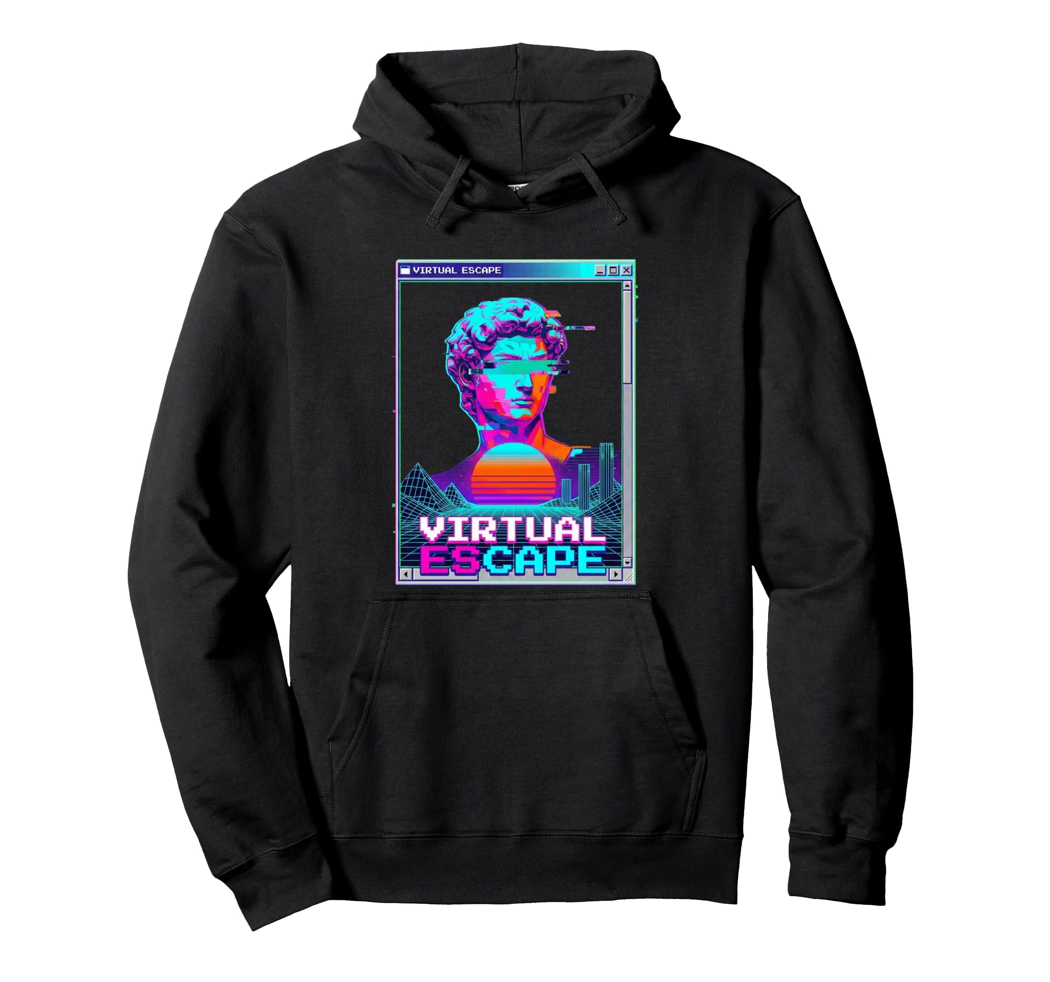 Virtual Escape Vaporwave Glitch Statue Hoodie - Custom Art Print Men Women - T-Shirt, Sweatshirt, Hoodie