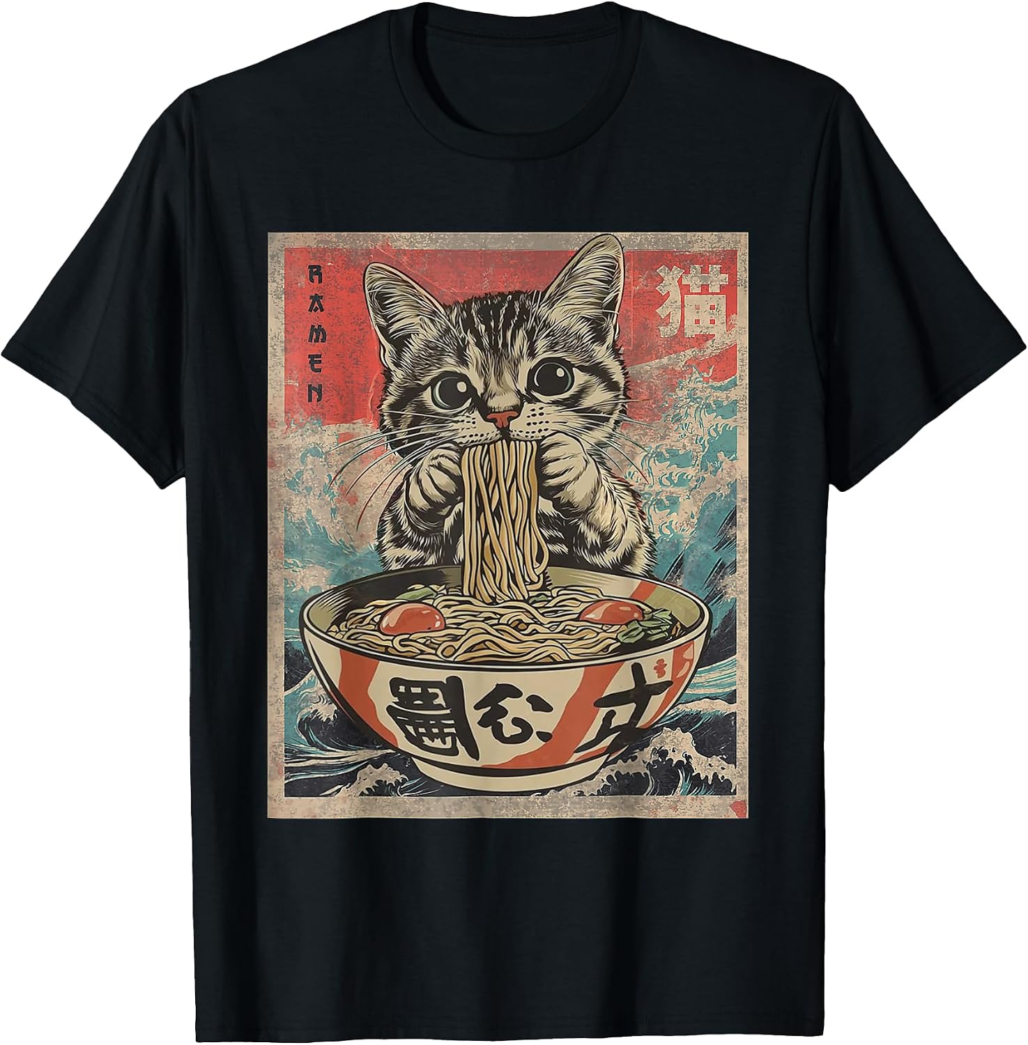 Cat Ramen Vintage Japanese Noodles - Adult & Kids T-Shirts, Sweatshirts & Hoodies apparel design preview 1