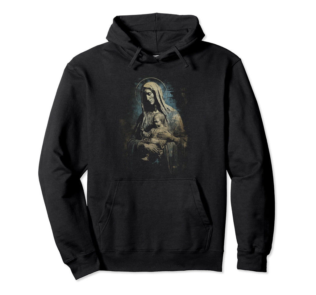 Mary Jesus Distressed 90S Goth Hoodie - Fun Novelty Design Men Women - T-Shirt, Sweatshirt, Hoodie