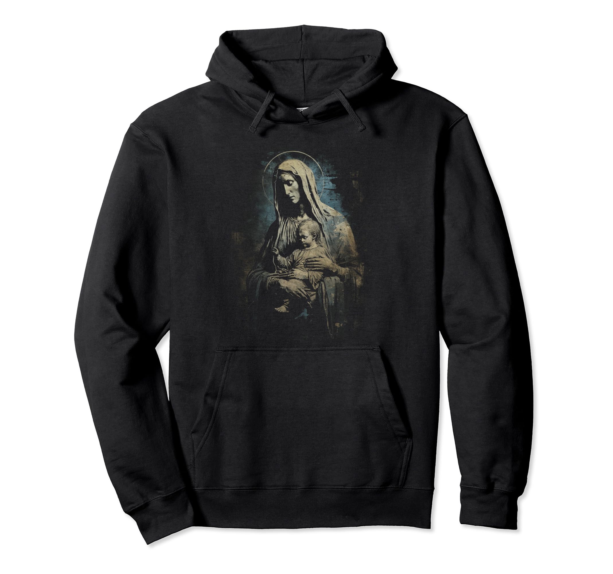 Mary Jesus Distressed 90S Goth Hoodie - Fun Novelty Design Men Women - T-Shirt, Sweatshirt, Hoodie