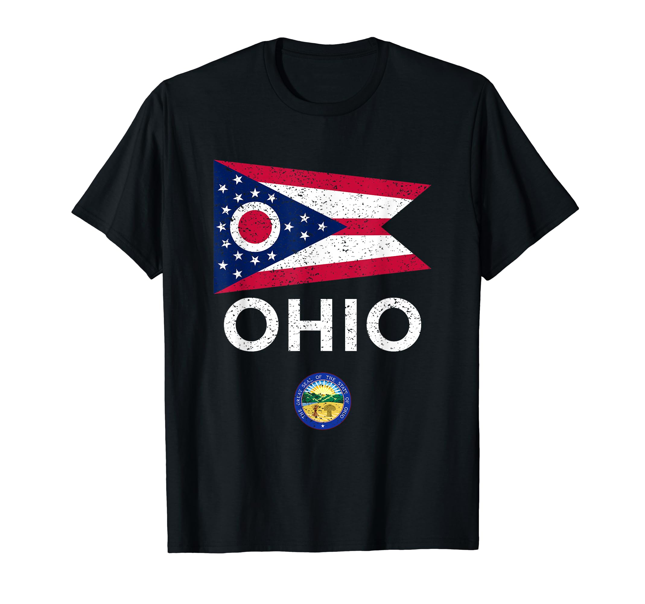 Ohio State Flag Seal Distressed T-Shirt - Unique Graphic for Adults - T-Shirt, Sweatshirt, Hoodie