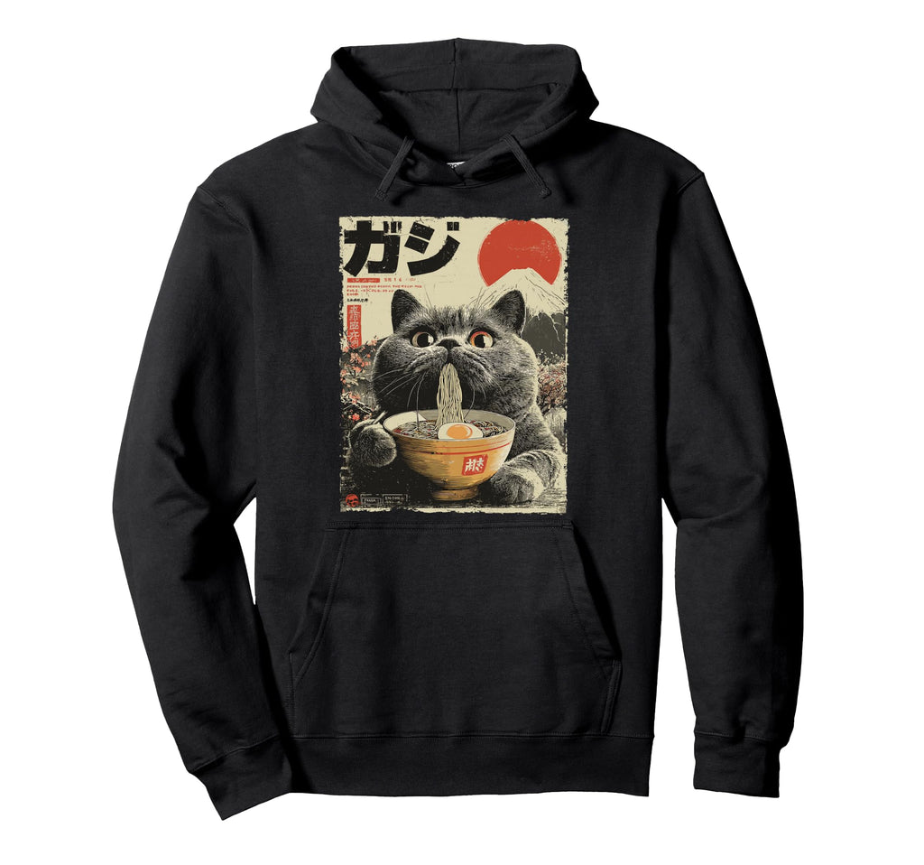 Cat Ramen Aesthetic Japanese Ukiyo E Fuji Hoodie - Trendy Graphic Unisex - T-Shirt, Sweatshirt, Hoodie
