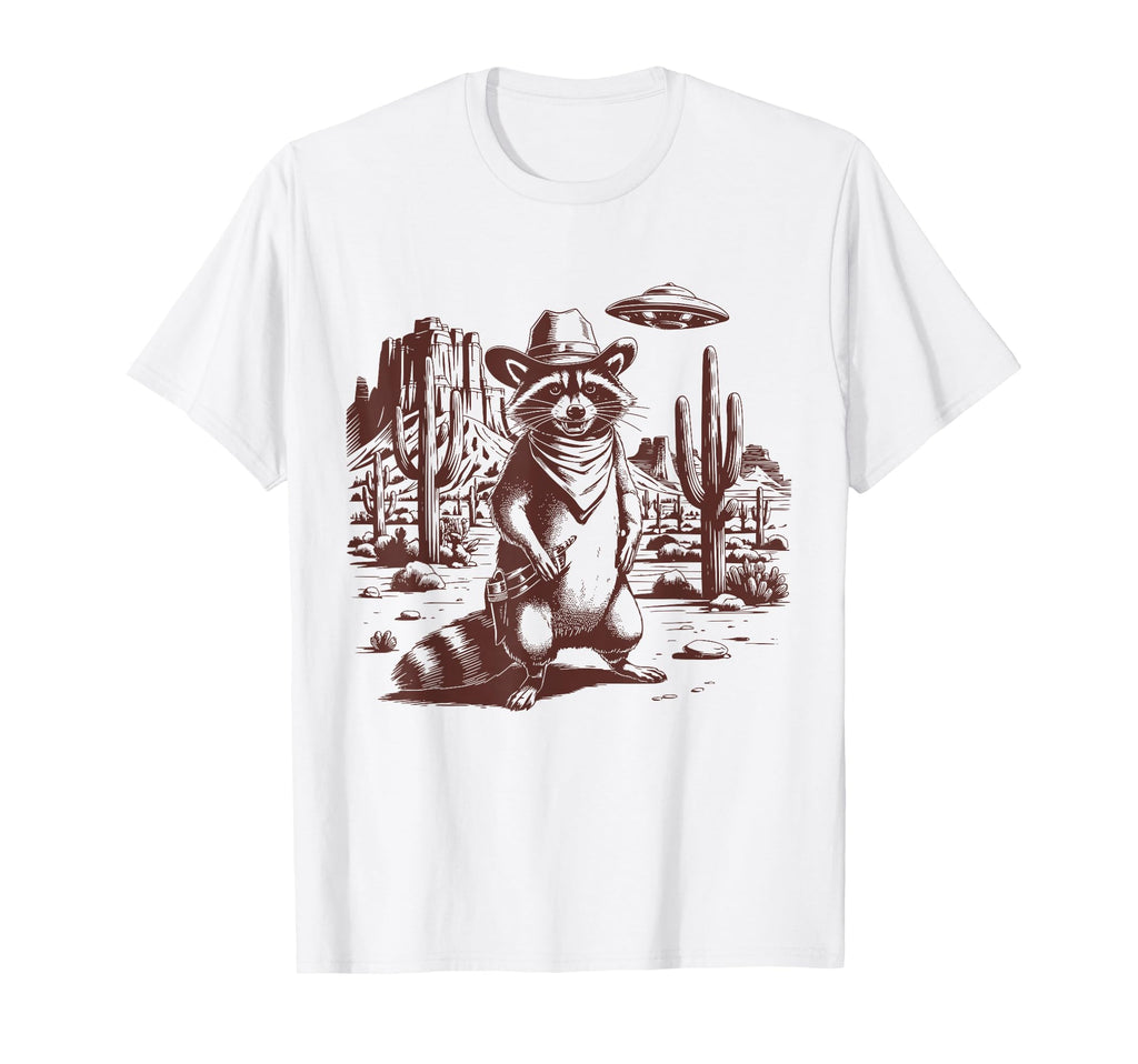 Raccoon Ufo Western Alien 90S Cowboy T-Shirt - Graphic Print Men Women - T-Shirt, Sweatshirt, Hoodie