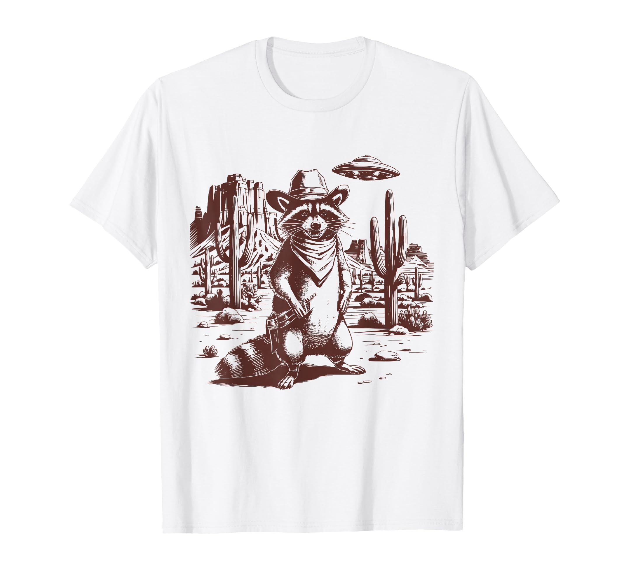 Raccoon Ufo Western Alien 90S Cowboy T-Shirt - Graphic Print Men Women - T-Shirt, Sweatshirt, Hoodie