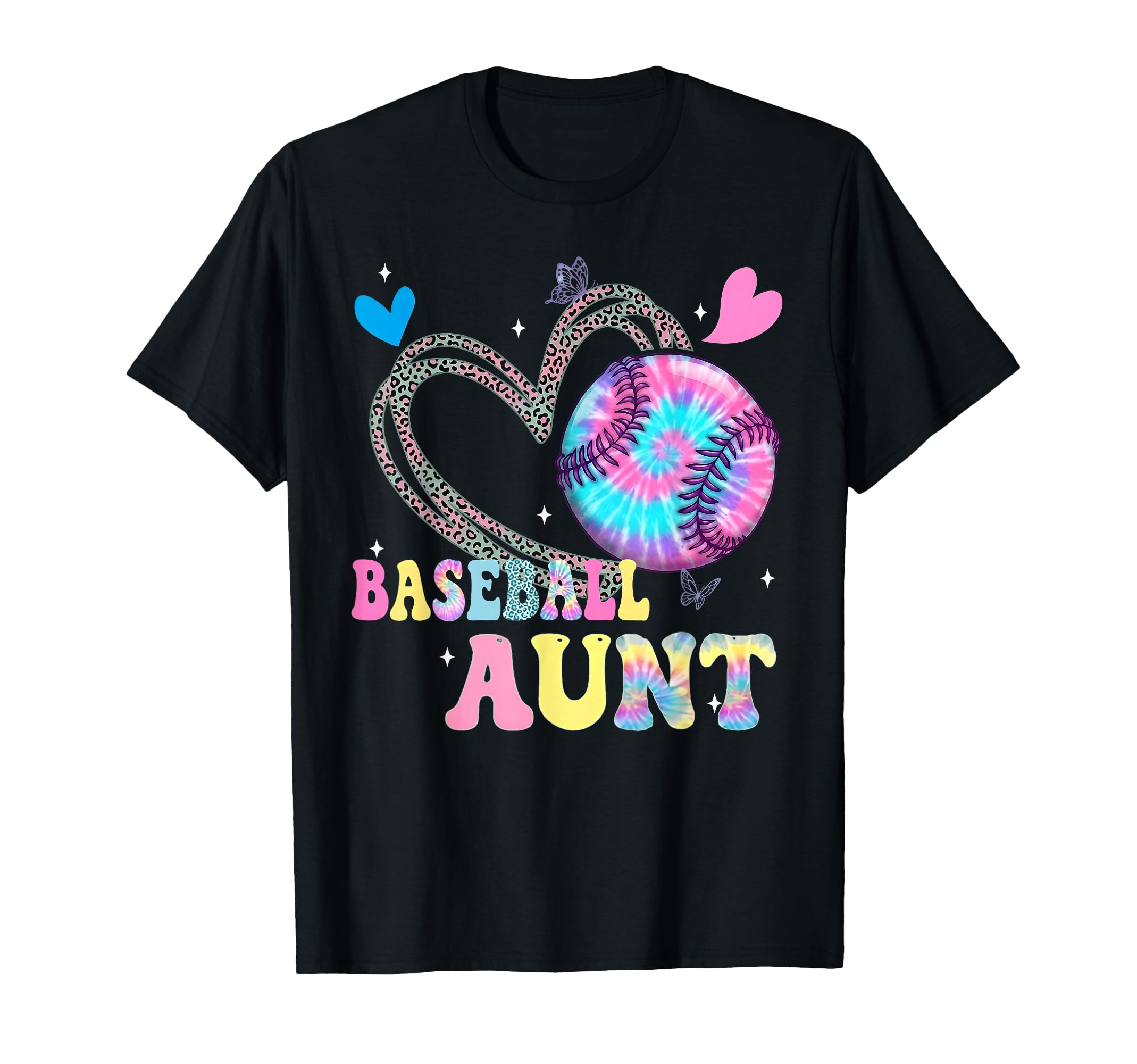 Baseball Aunt Leopard Heart Tie T-Shirt - Fun Novelty Design for Adults - T-Shirt, Sweatshirt, Hoodie