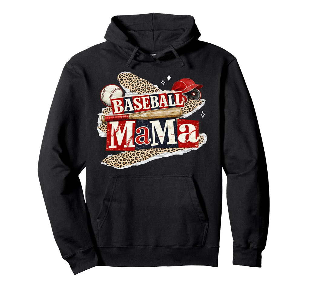 Baseball Mama Leopard Game Day Baseball Hoodie - Trendy Graphic Men Women - T-Shirt, Sweatshirt, Hoodie