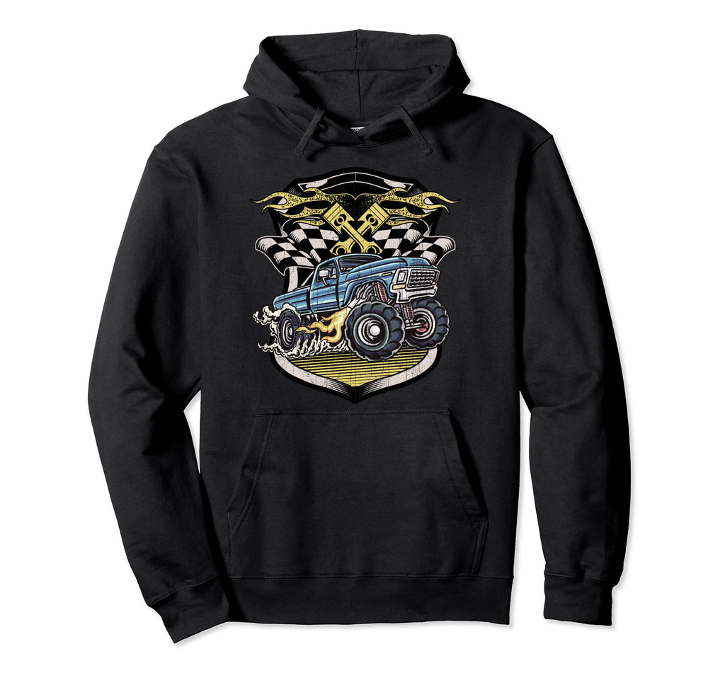 Monster Truck Distressed Monster Truck Hoodie - Novelty Apparel Men Women - T-Shirt, Sweatshirt, Hoodie