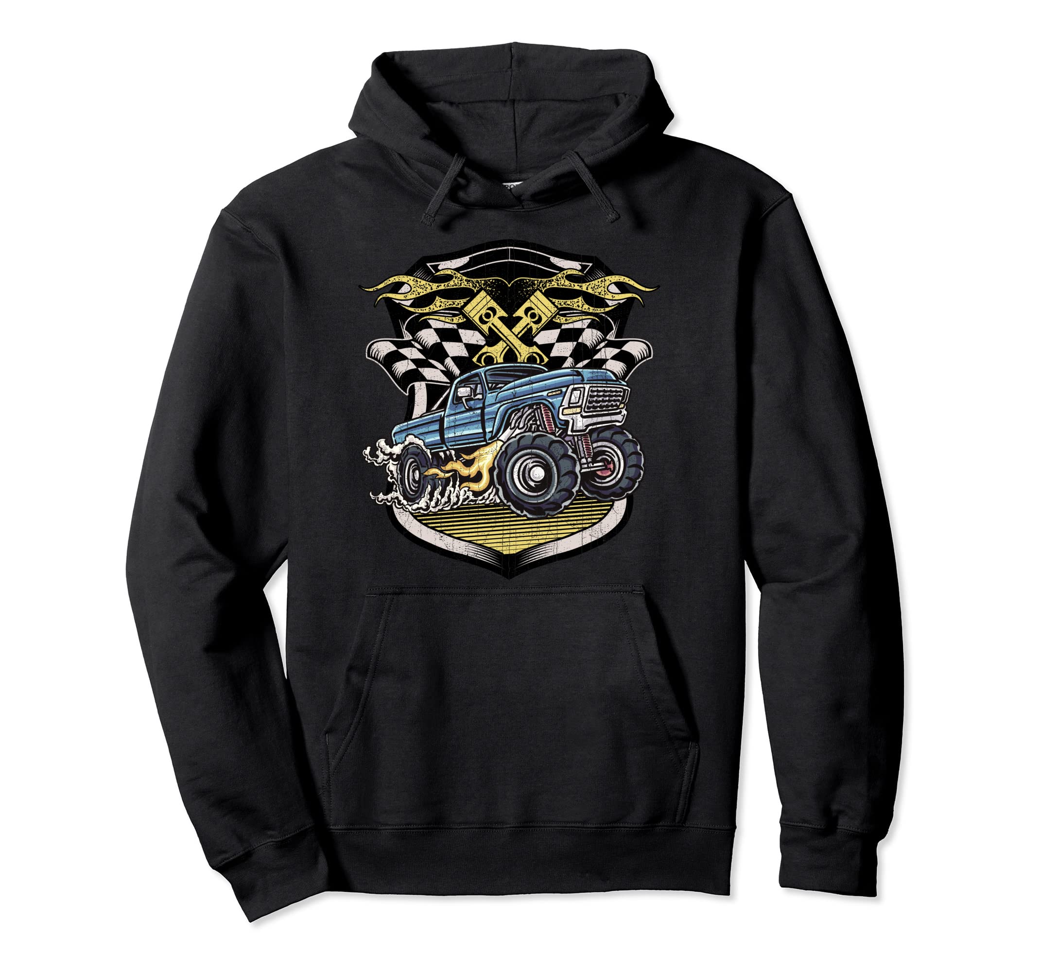 Monster Truck Distressed Monster Truck Hoodie - Novelty Apparel Men Women - T-Shirt, Sweatshirt, Hoodie