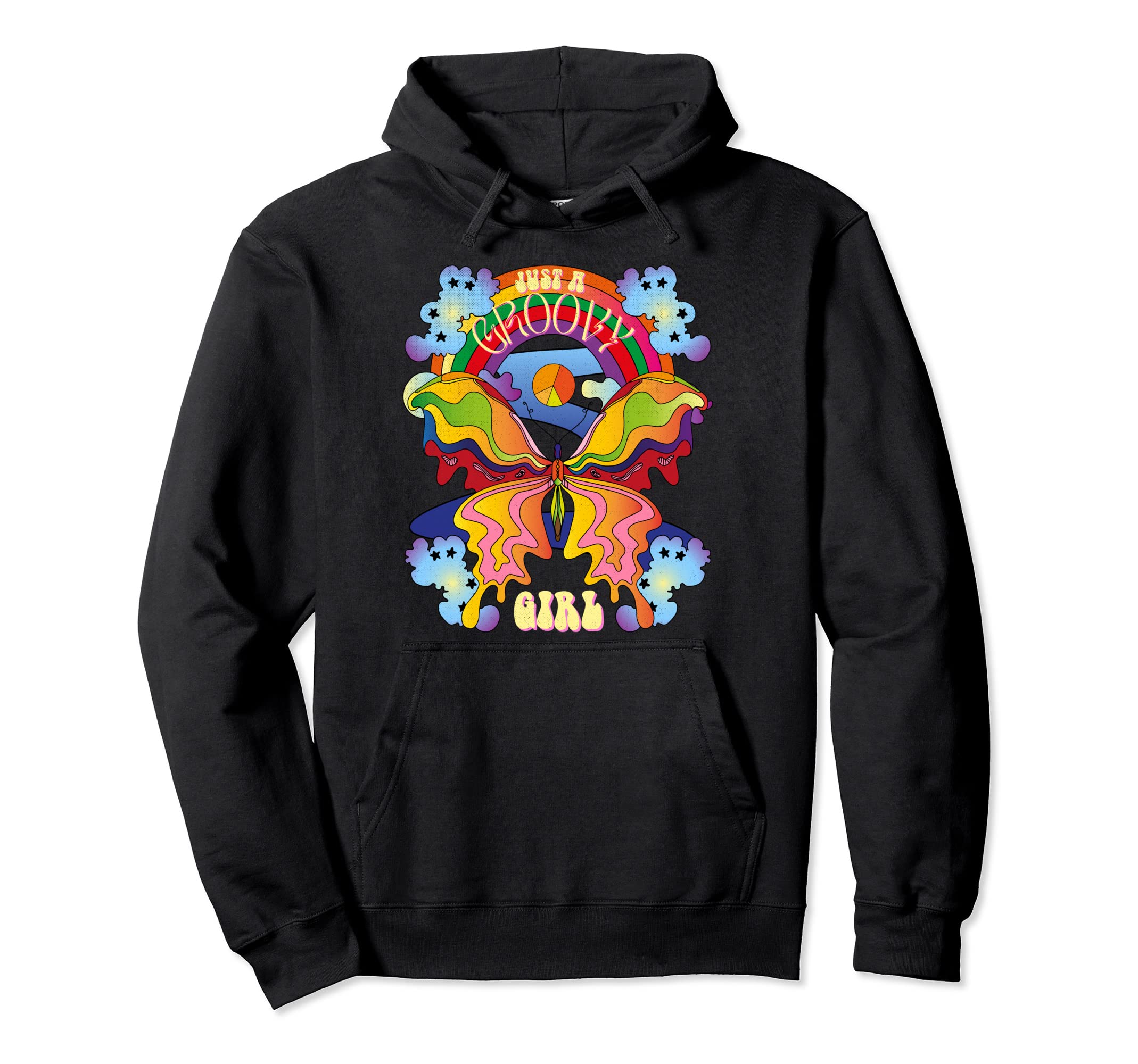 Just Groovy Rainbow Butterfly Hippie Hoodie - Fun Novelty Design Unisex - T-Shirt, Sweatshirt, Hoodie