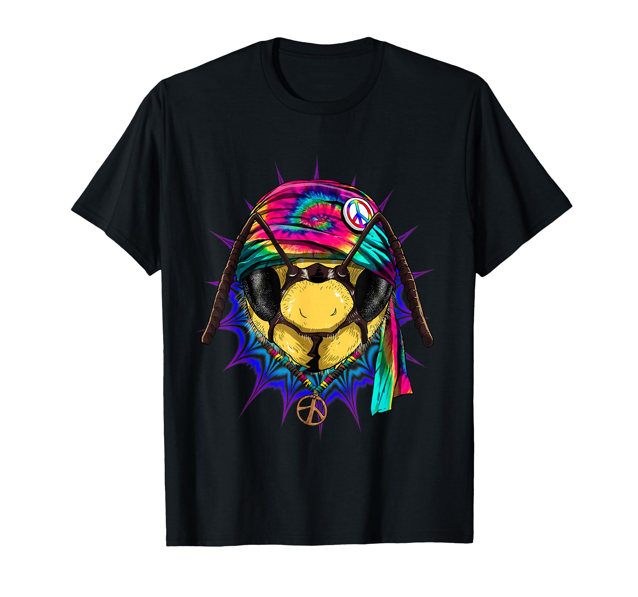 Tie Dye Hippie Bee Hippiness Peace T-Shirt - Unique Graphic for Adults - T-Shirt, Sweatshirt, Hoodie