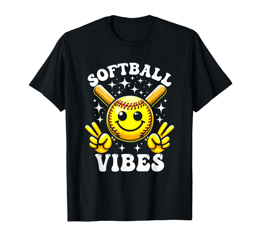Smile Face Softball Vibes Game Day T-Shirt - Unique Graphic Men Women - T-Shirt, Sweatshirt, Hoodie