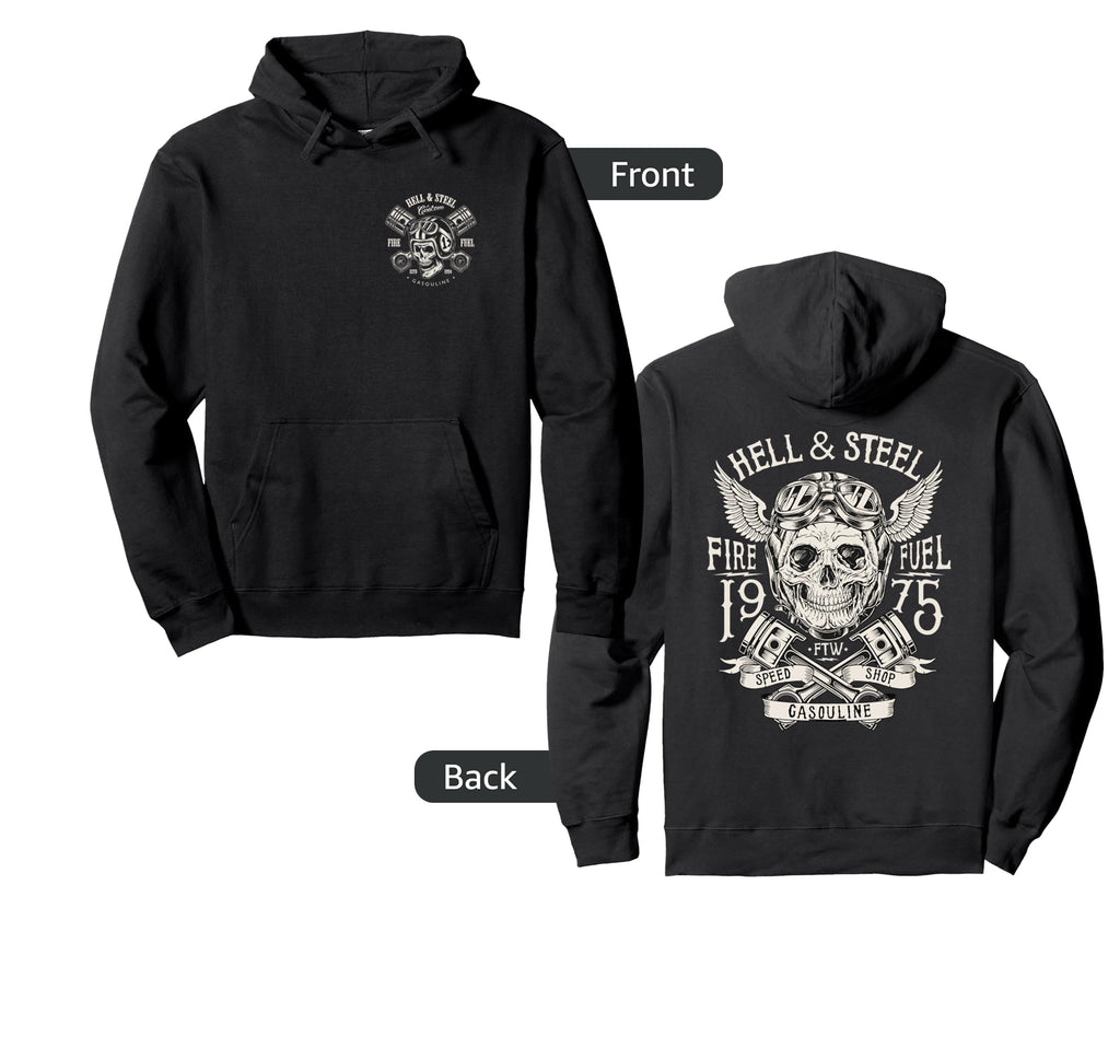 2 Sided Hell And Steel Skull Pistons Hoodie - Custom Art Print Men Women - T-Shirt, Sweatshirt, Hoodie