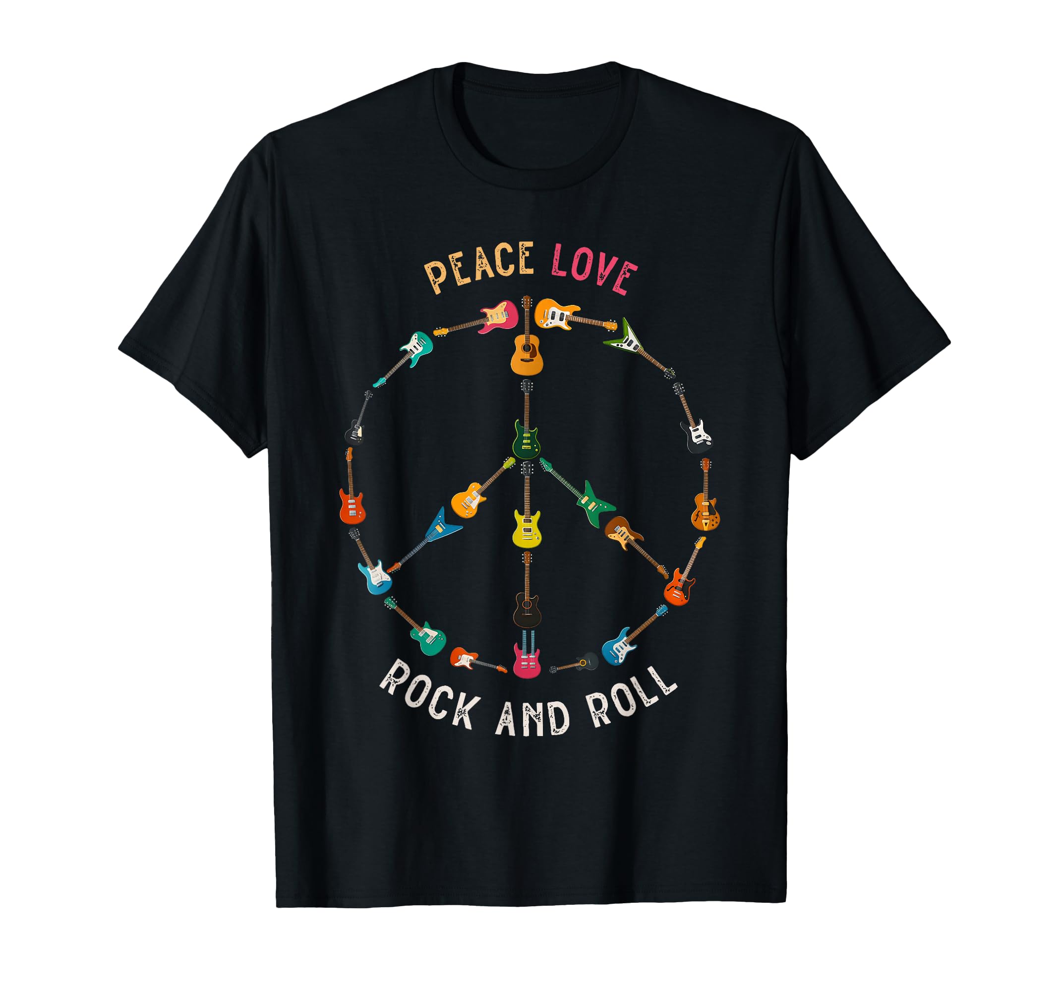 Peace Love Rock And Roll Guitars Music T-Shirt - Unique Graphic for Adults - T-Shirt, Sweatshirt, Hoodie