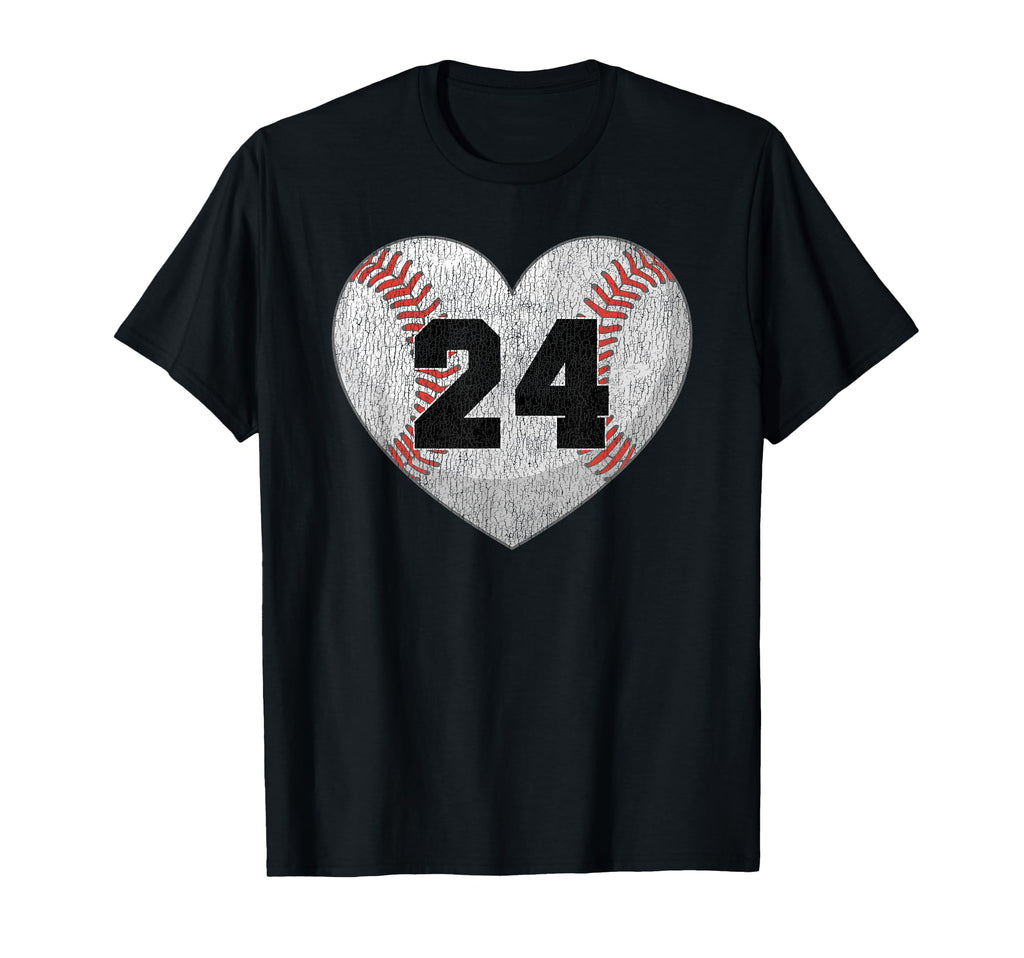 Baseball Number 24 Distressed Heart T-Shirt - Streetwear Style for Adults - T-Shirt, Sweatshirt, Hoodie