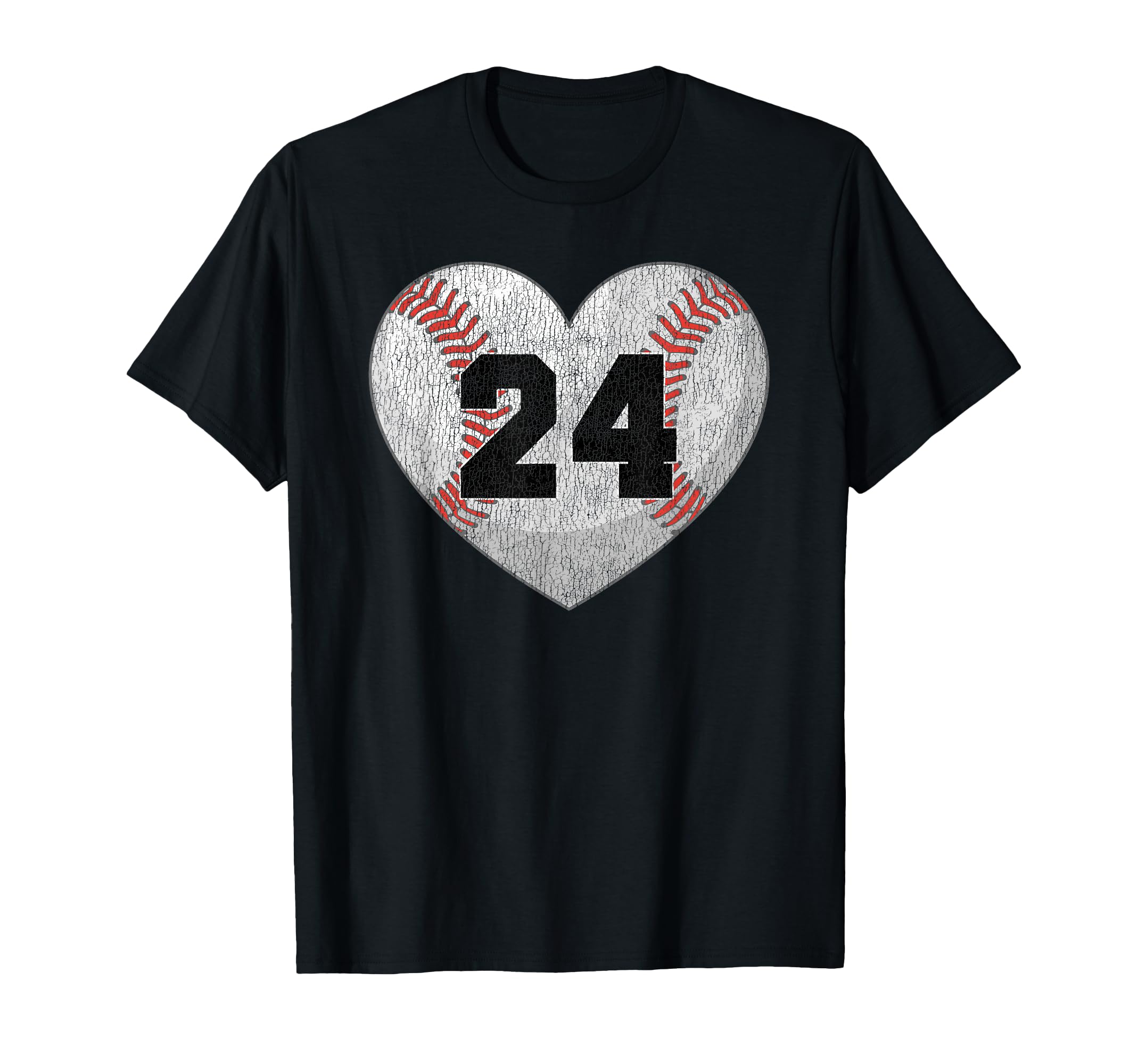 Baseball Number 24 Distressed Heart T-Shirt - Streetwear Style for Adults - T-Shirt, Sweatshirt, Hoodie