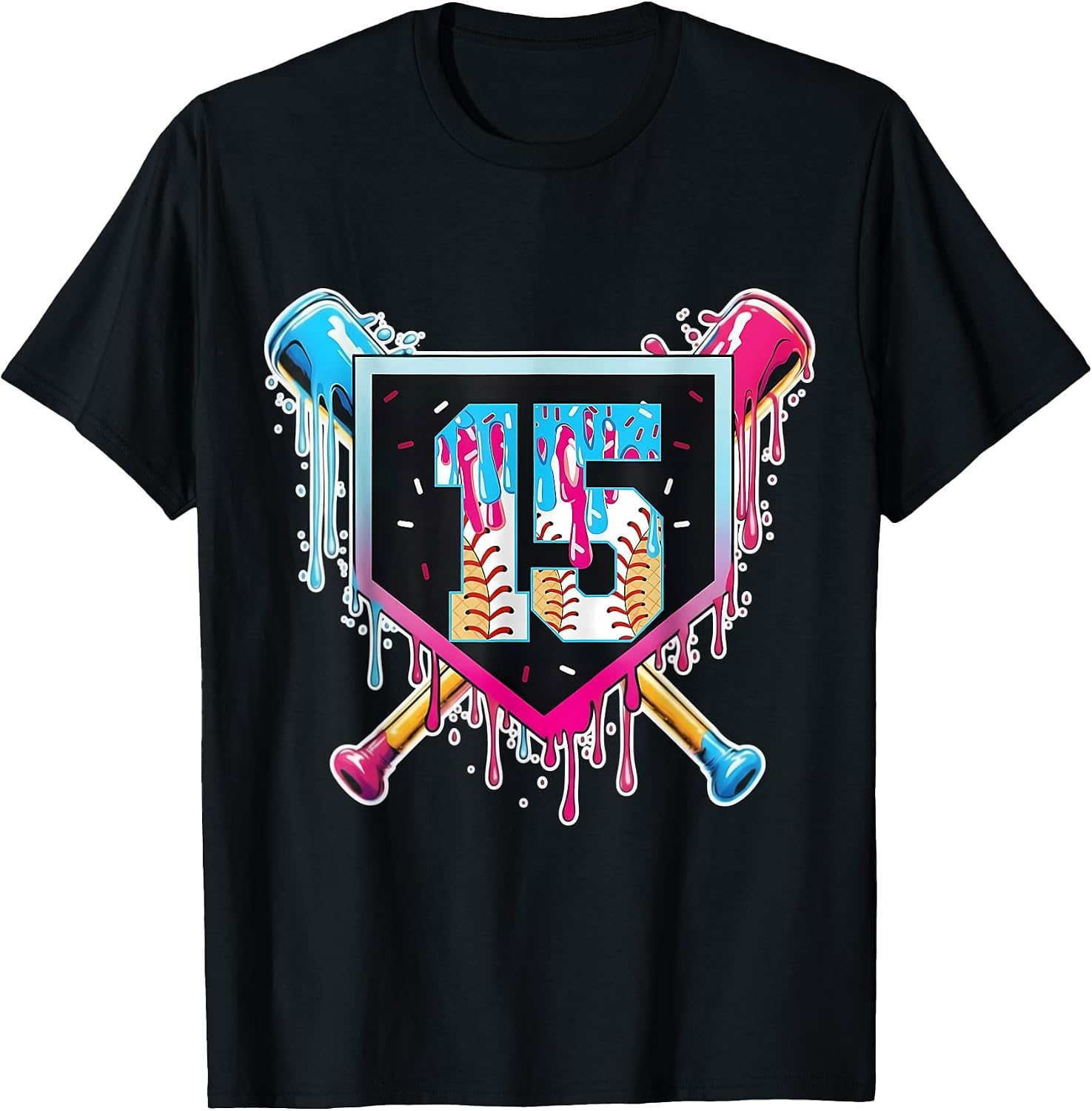 Baseball 15 Year Old Drip 15th Birthday Merch - Adult & Kids T-Shirts, Sweatshirts & Hoodies apparel design preview 1