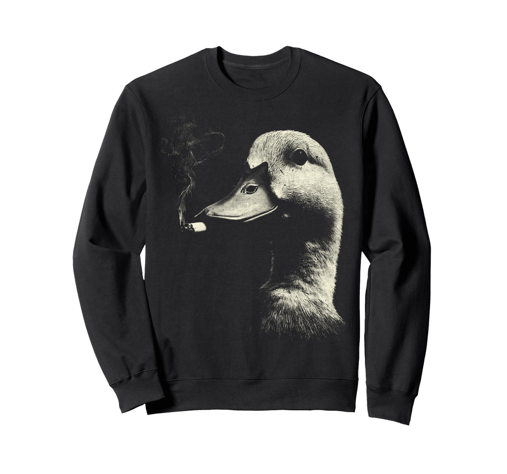 Funny Duck Smoking Cigarette Meme Sweatshirt - Minimalist Print for Adults - T-Shirt, Sweatshirt, Hoodie