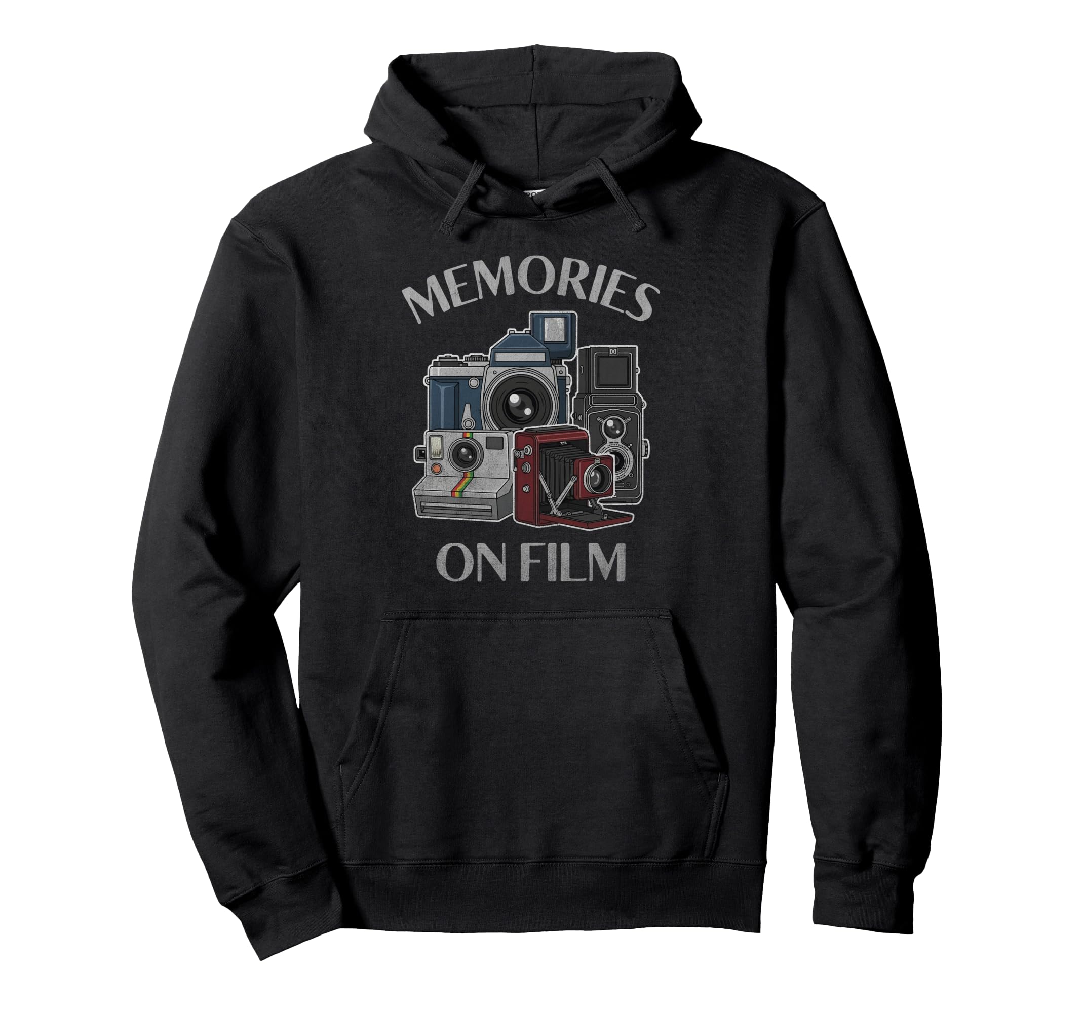Memories Film Cameras Distressed Hoodie - Custom Art Print for Adults - T-Shirt, Sweatshirt, Hoodie