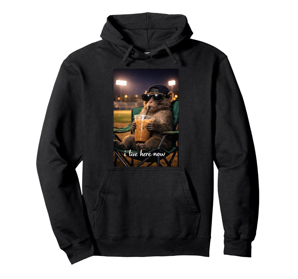Funny Monkey Ballfield Baseball Field I Live Hoodie - Graphic Print Unisex - T-Shirt, Sweatshirt, Hoodie