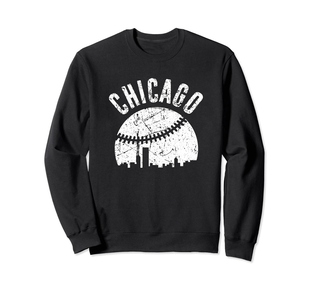 Chicago Baseball Skyline Distressed Sweatshirt - Minimalist Print Men Women - T-Shirt, Sweatshirt, Hoodie