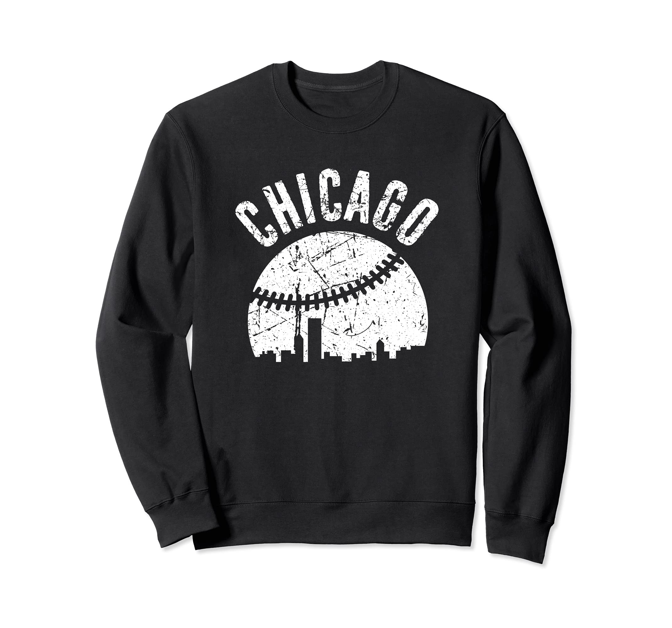 Chicago Baseball Skyline Distressed Sweatshirt - Minimalist Print Men Women - T-Shirt, Sweatshirt, Hoodie