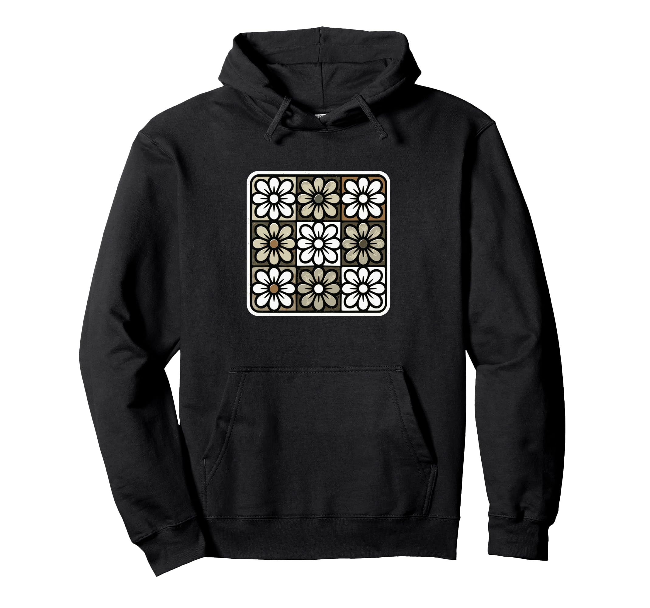 Floral Grid Boho Distressed Flower Hoodie - Graphic Print Men Women - T-Shirt, Sweatshirt, Hoodie