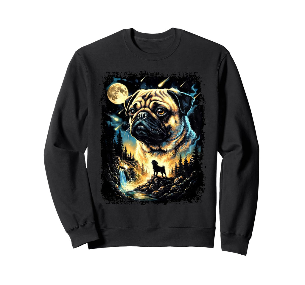 90S Pug Howling Moon Pug Mom Dog Sweatshirt - Minimalist Print for Adults - T-Shirt, Sweatshirt, Hoodie