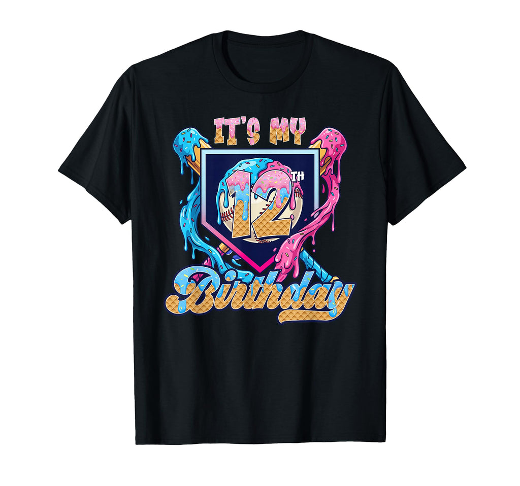 12Th Baseball Drip Birthday Party T-Shirt - Aesthetic Graphic for Adults - T-Shirt, Sweatshirt, Hoodie