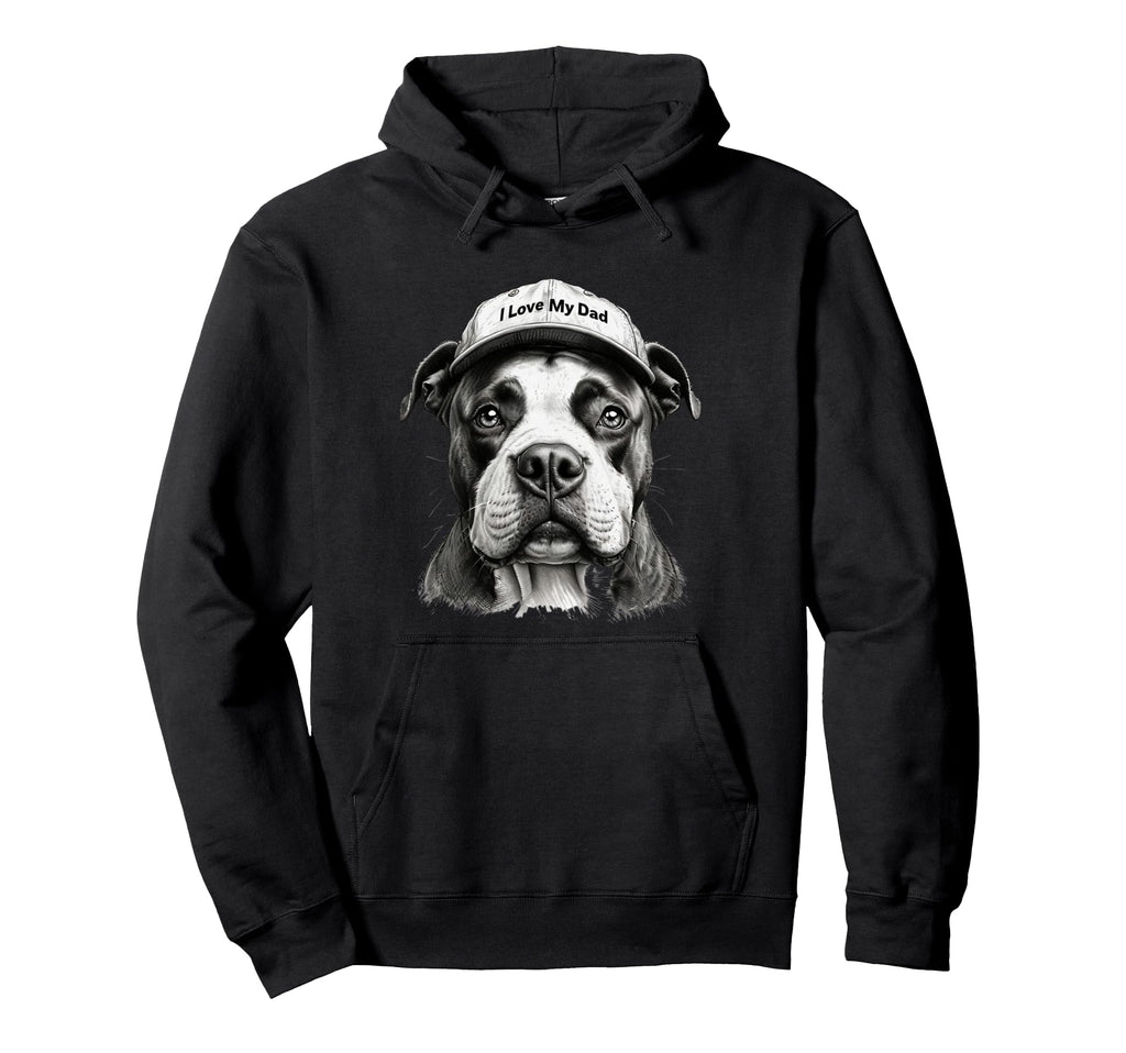 Pitbull Dad Wearing Baseball Hat Hoodie - Custom Art Print Unisex - T-Shirt, Sweatshirt, Hoodie