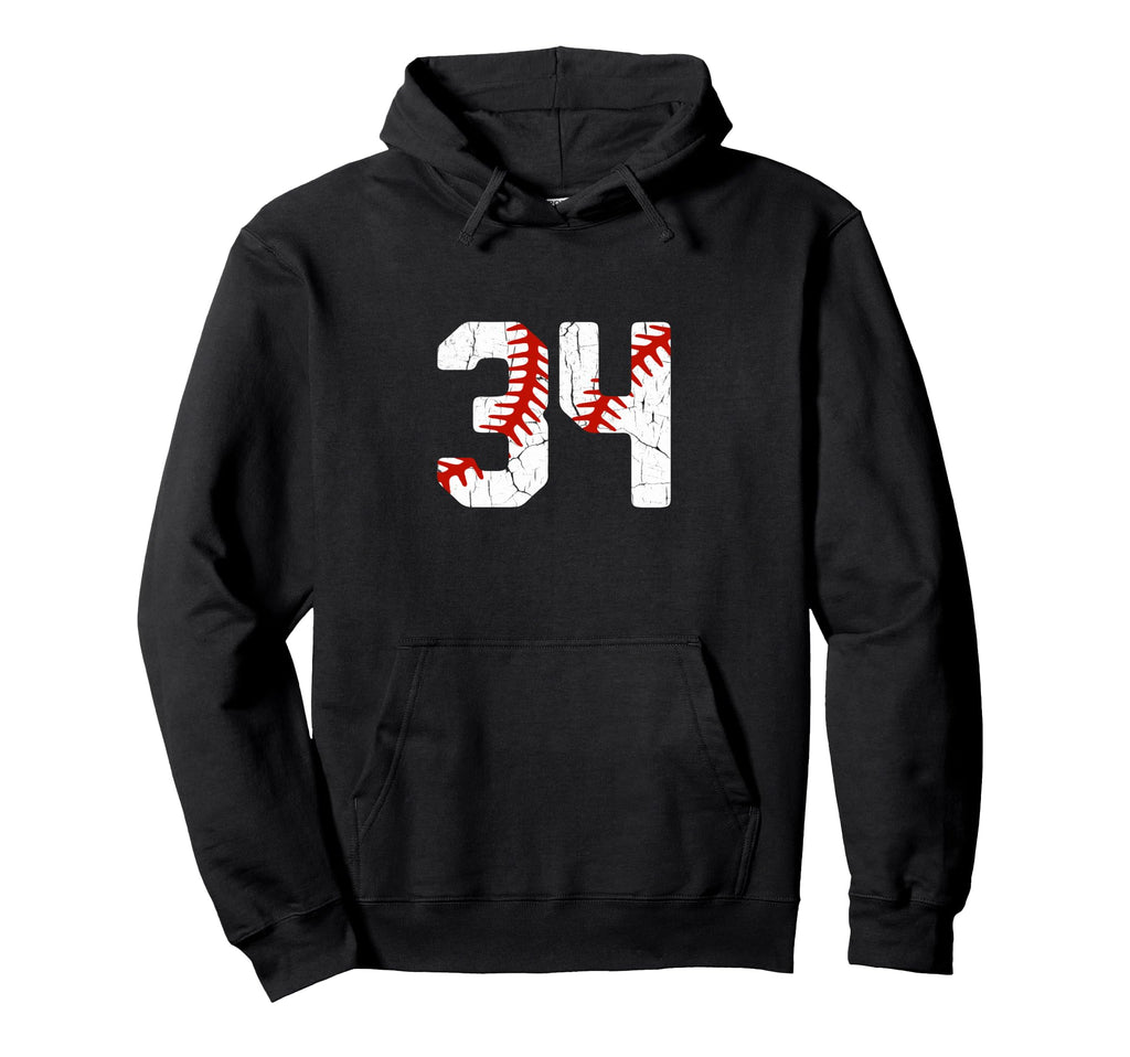 Baseball Player Jersey Number 34 34 Hoodie - Novelty Apparel for Adults - T-Shirt, Sweatshirt, Hoodie