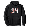 Baseball Player Jersey Number 34 34 Hoodie - Novelty Apparel for Adults - T-Shirt, Sweatshirt, Hoodie