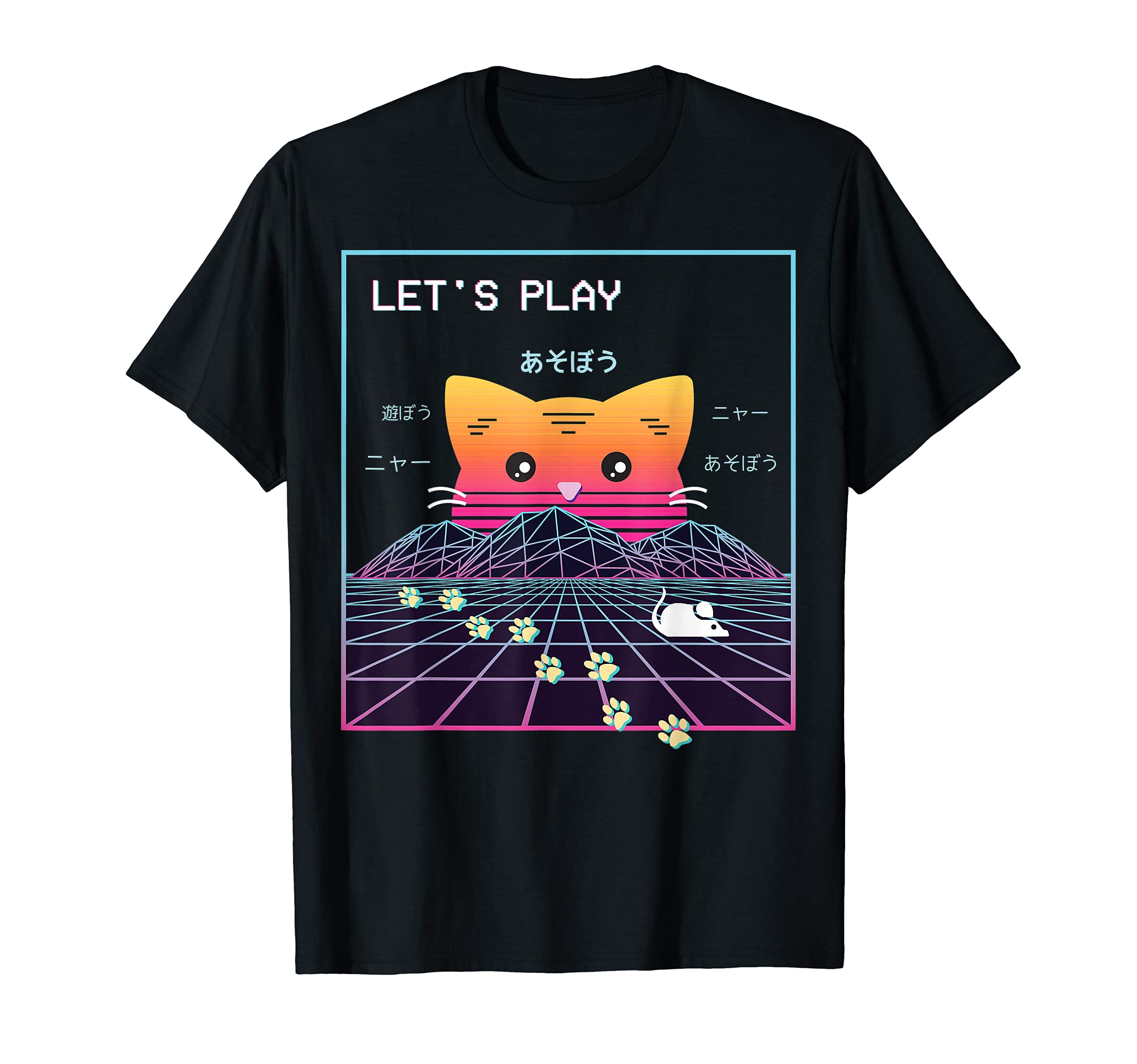 Vaporwave Japanese Cat 80S Sunset T-Shirt - Aesthetic Graphic Unisex - T-Shirt, Sweatshirt, Hoodie