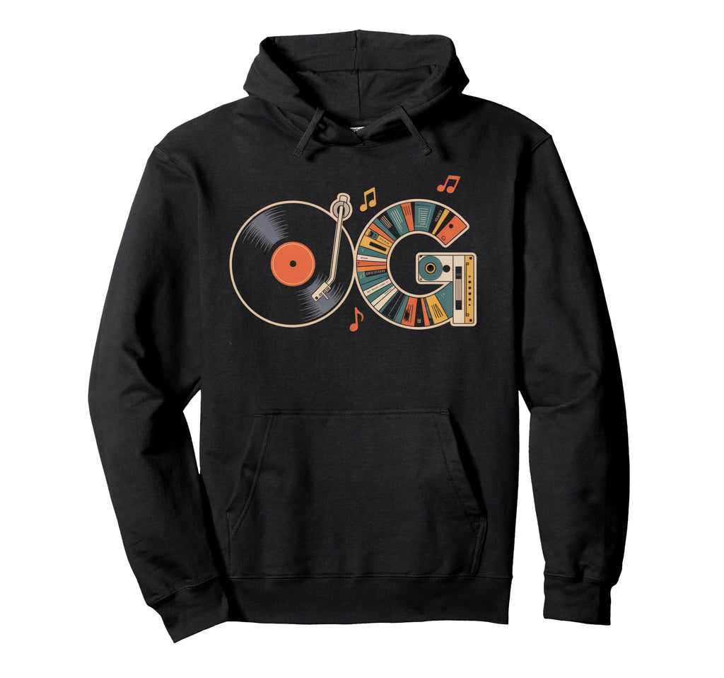 Old School Og Hip Hop Vinyl Cds Tapes Hoodie - Custom Art Print for Adults - T-Shirt, Sweatshirt, Hoodie