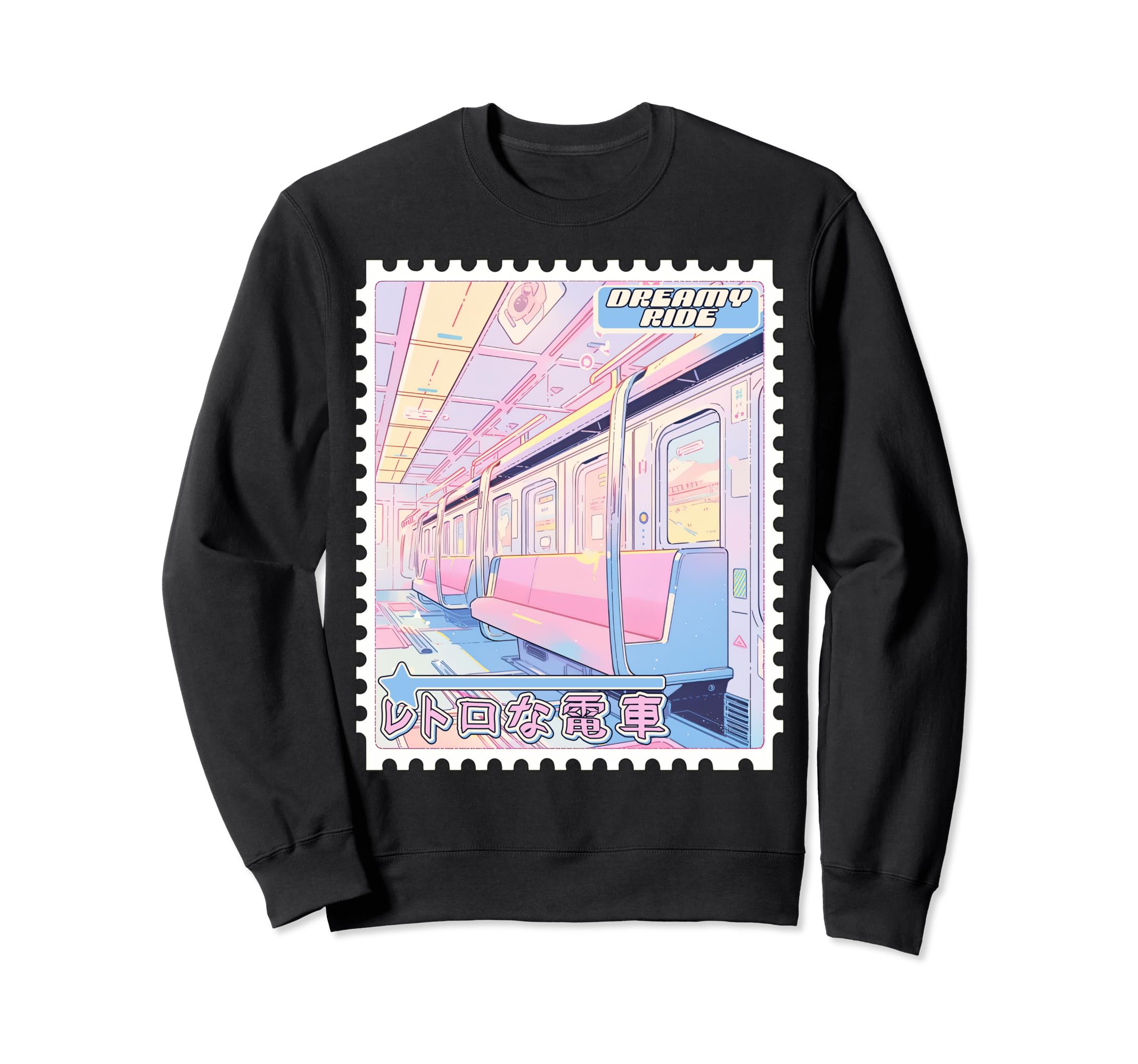 90S Anime Train Postage Stamp Pastel Sweatshirt - Unique Graphic Men Women - T-Shirt, Sweatshirt, Hoodie