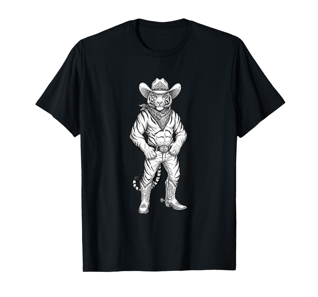 Howdy Tiger Cowboy Western Country T-Shirt - Fun Novelty Design Unisex - T-Shirt, Sweatshirt, Hoodie