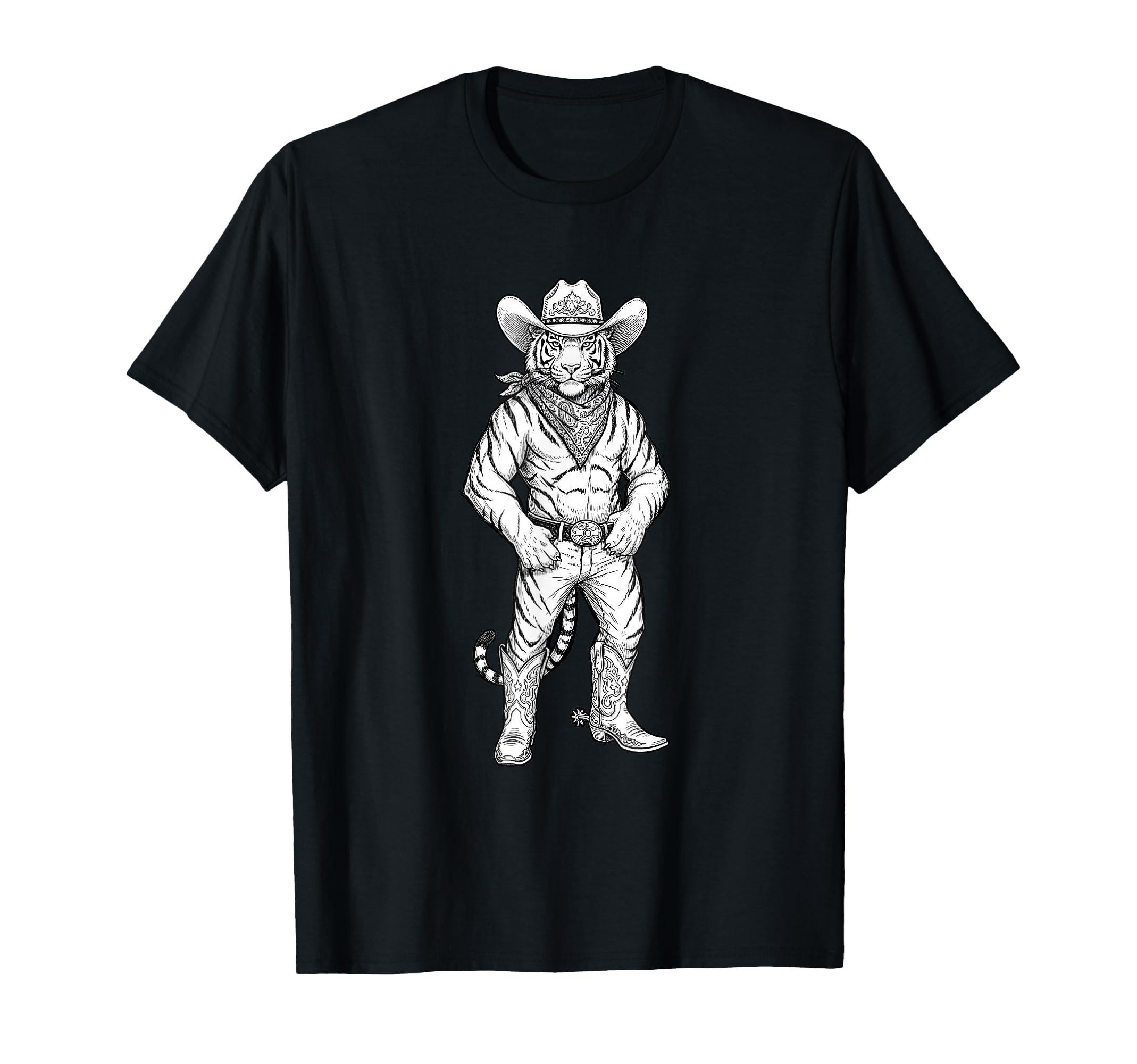 Howdy Tiger Cowboy Western Country T-Shirt - Fun Novelty Design Unisex - T-Shirt, Sweatshirt, Hoodie