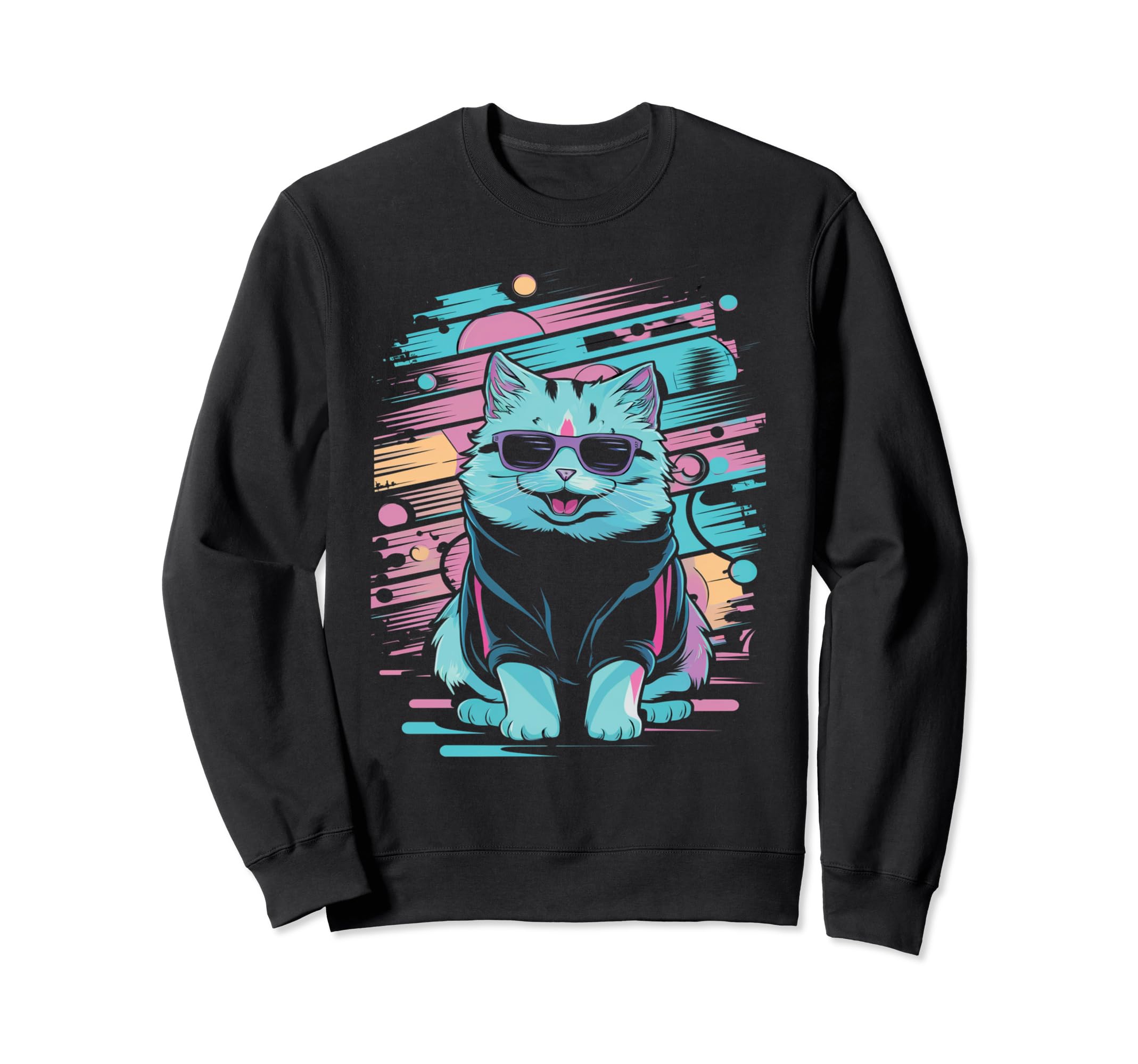 Vaporwave Cat Aesthetic Synthwave Sweatshirt - Novelty Apparel for Adults - T-Shirt, Sweatshirt, Hoodie