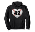 Baseball Number 42 Distressed Heart Hoodie - Unique Graphic Men Women - T-Shirt, Sweatshirt, Hoodie