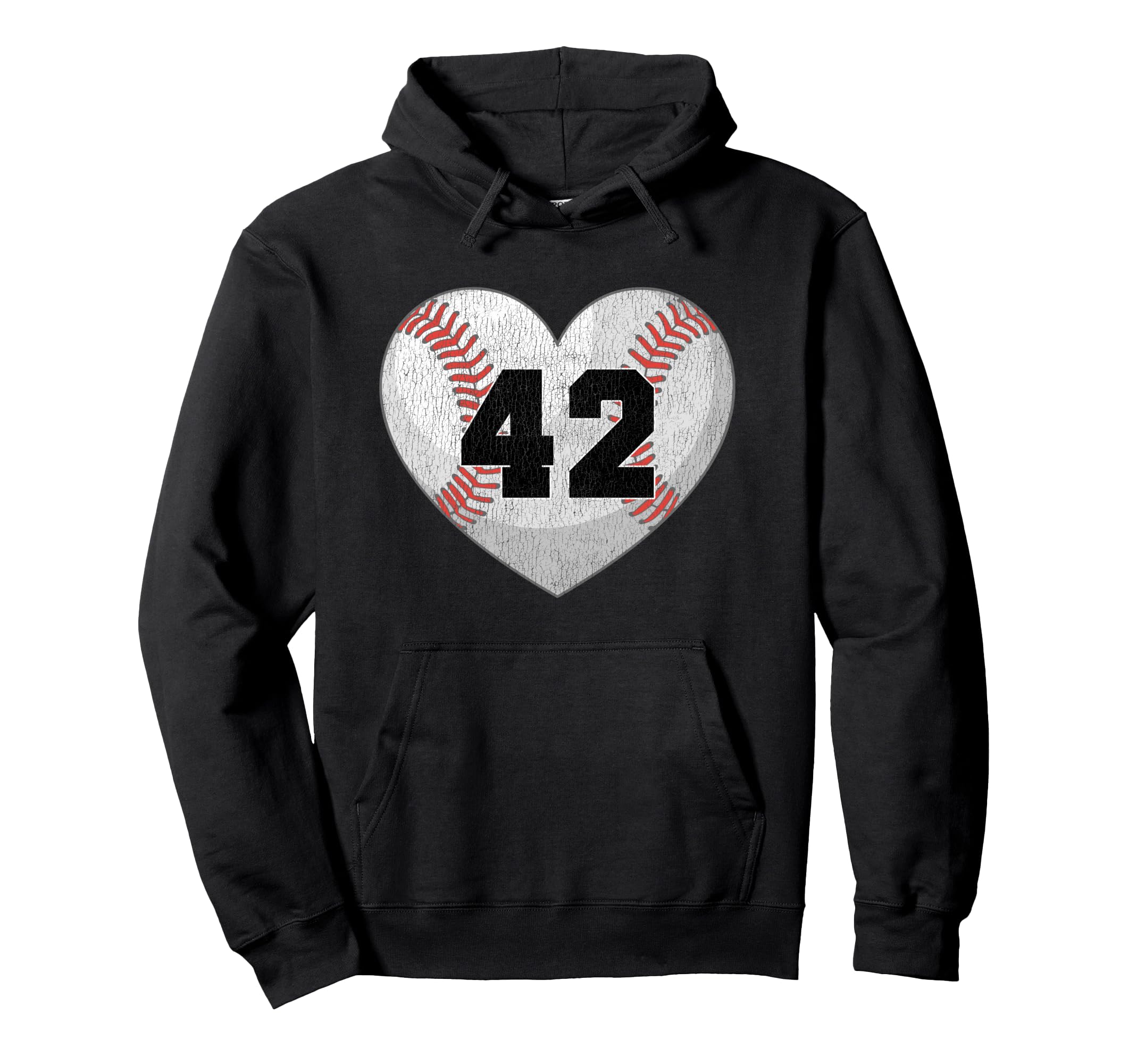 Baseball Number 42 Distressed Heart Hoodie - Unique Graphic Men Women - T-Shirt, Sweatshirt, Hoodie