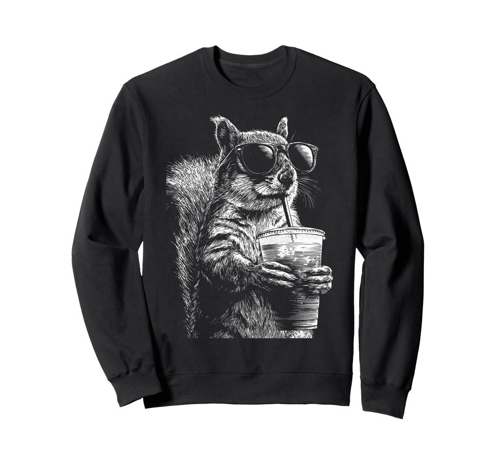 Squirrel Drinking Iced Coffee Funny Sweatshirt - Aesthetic Graphic Unisex - T-Shirt, Sweatshirt, Hoodie