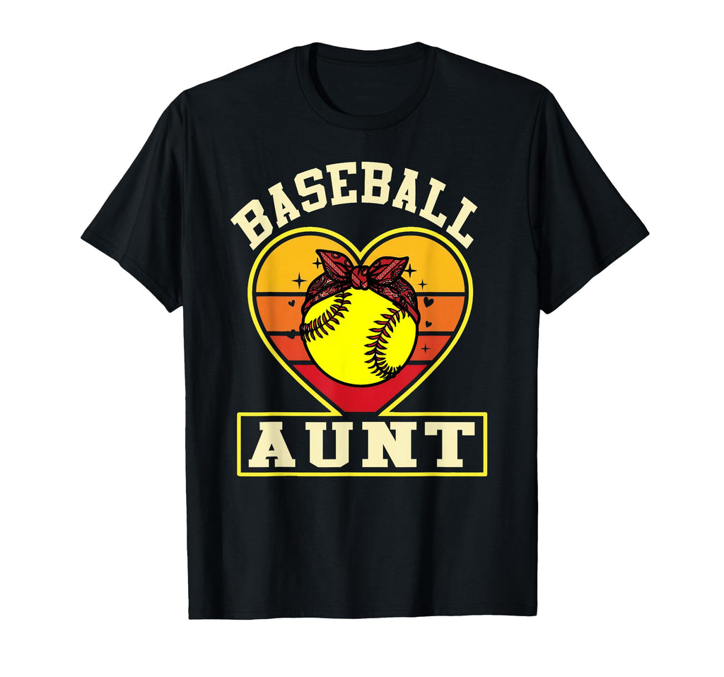 Baseball Aunt Sunset Heart Softball T-Shirt - Unique Graphic Men Women - T-Shirt, Sweatshirt, Hoodie