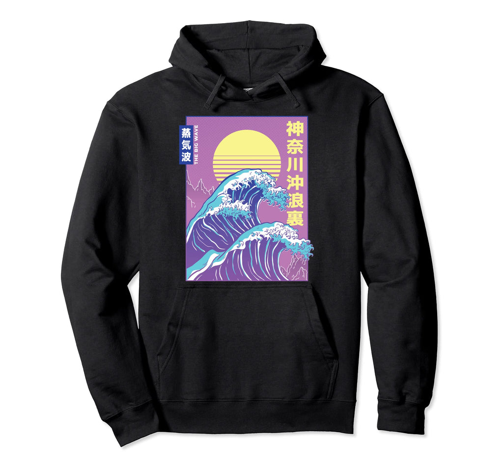 Great Wave Japanese Vaporwave 90S Hoodie - Minimalist Print Unisex - T-Shirt, Sweatshirt, Hoodie