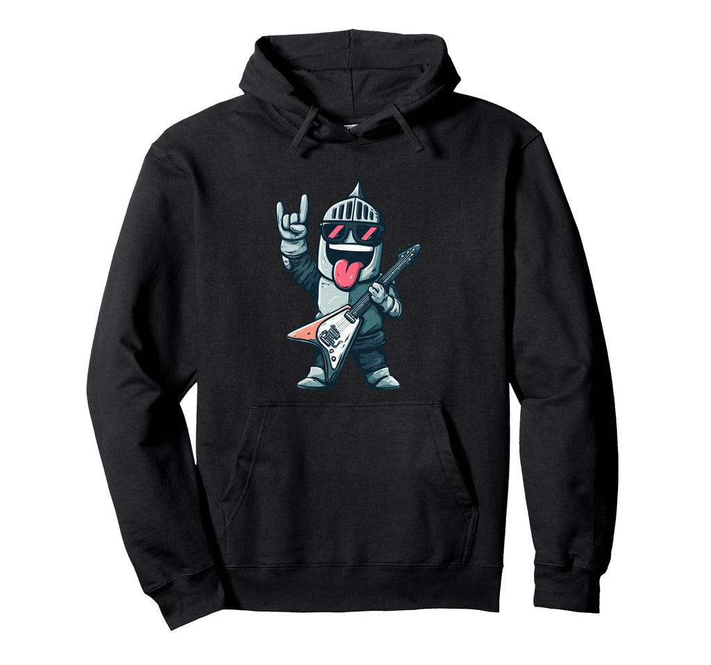 Funny Cartoon Knight Guitar Player Hoodie - Novelty Apparel for Adults - T-Shirt, Sweatshirt, Hoodie