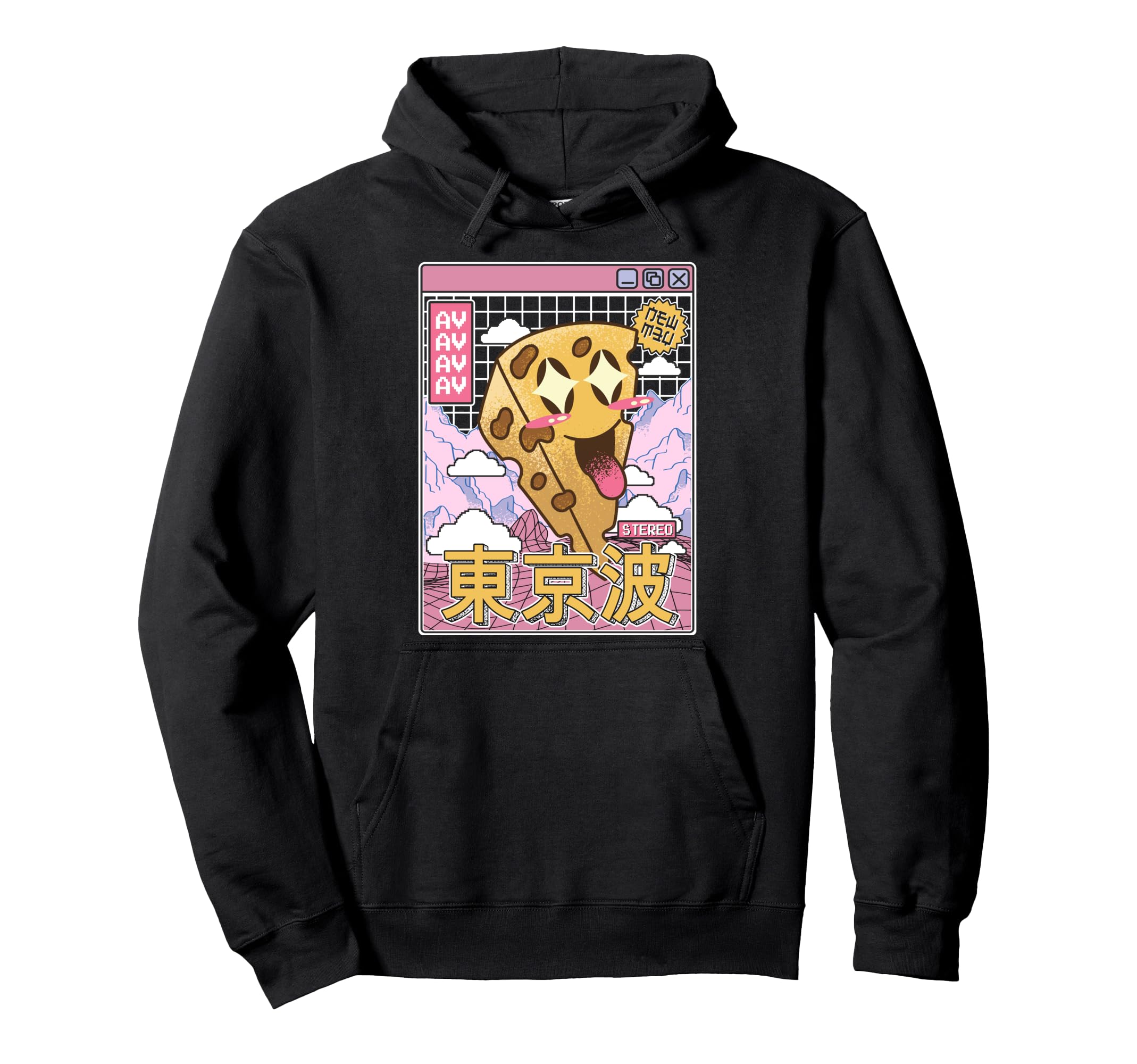 Happy Cheese Vaporwave Aesthetic Grid Hoodie - Graphic Print Men Women - T-Shirt, Sweatshirt, Hoodie
